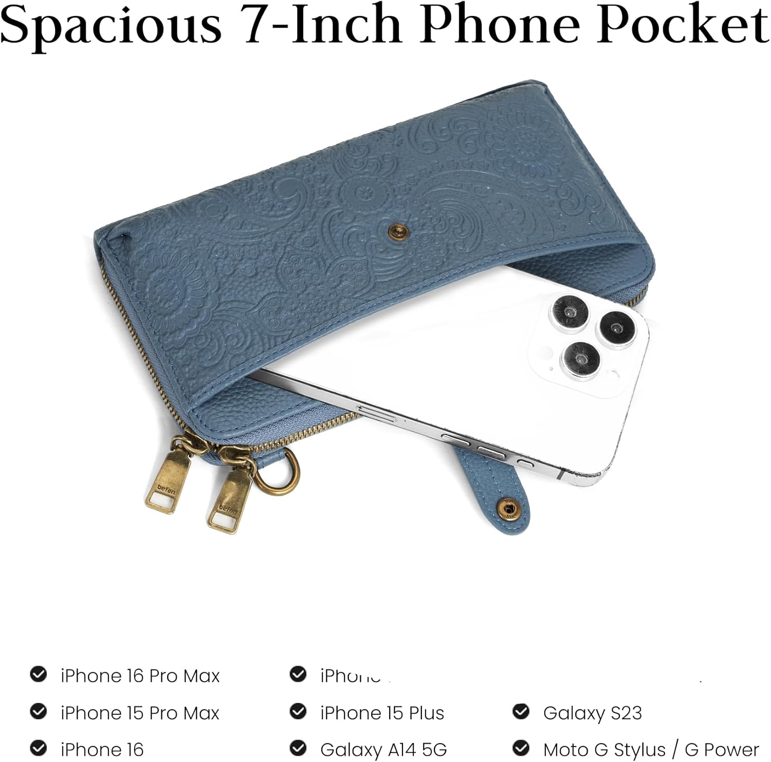 befen Leather Wristlet Wallet for Women Cell Phone Purse with Built in Wallet Vintage Leather Crossdody Bag Clutch Purse