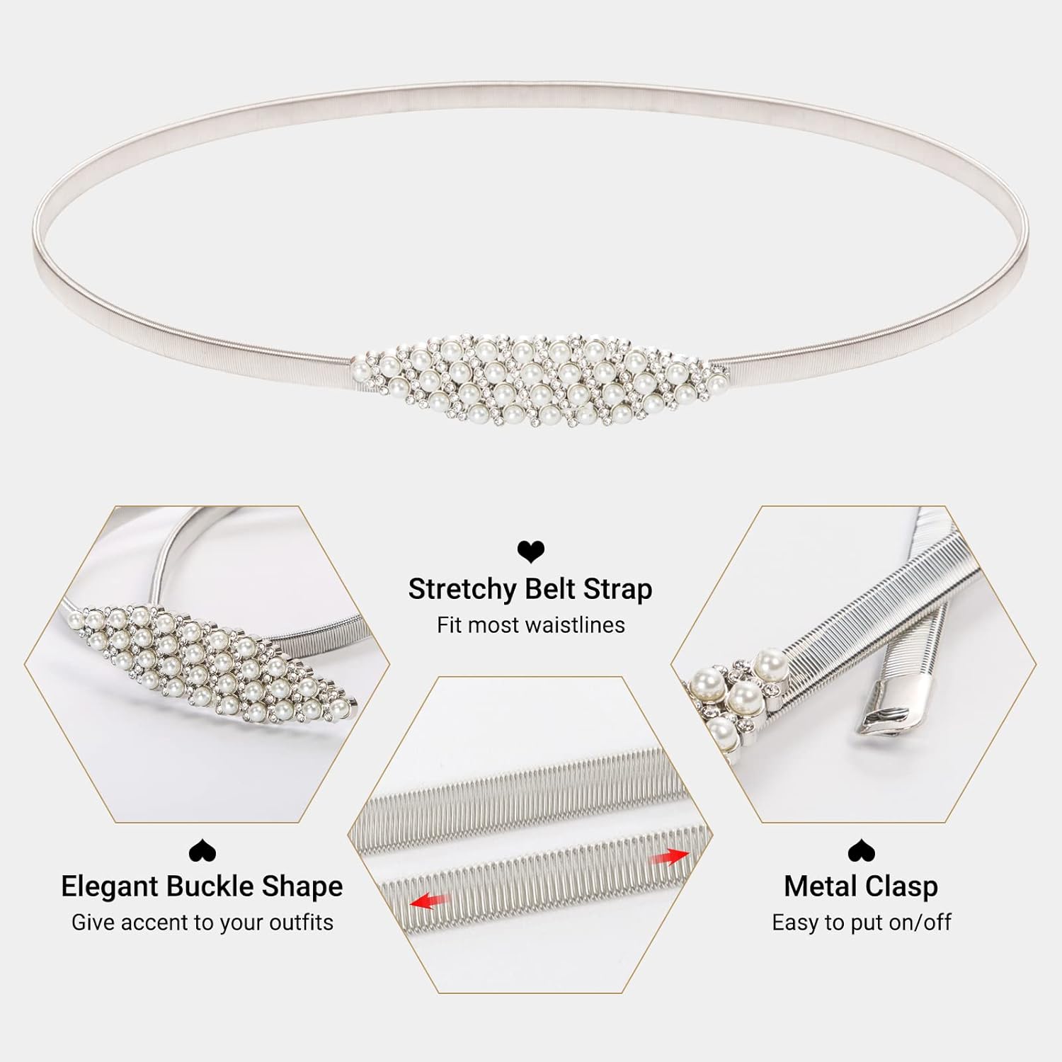 GRACE KARIN Women Skinny Metal Cinch Belt Gold Waistband Elastic Waist Belt CL633 - Image 3