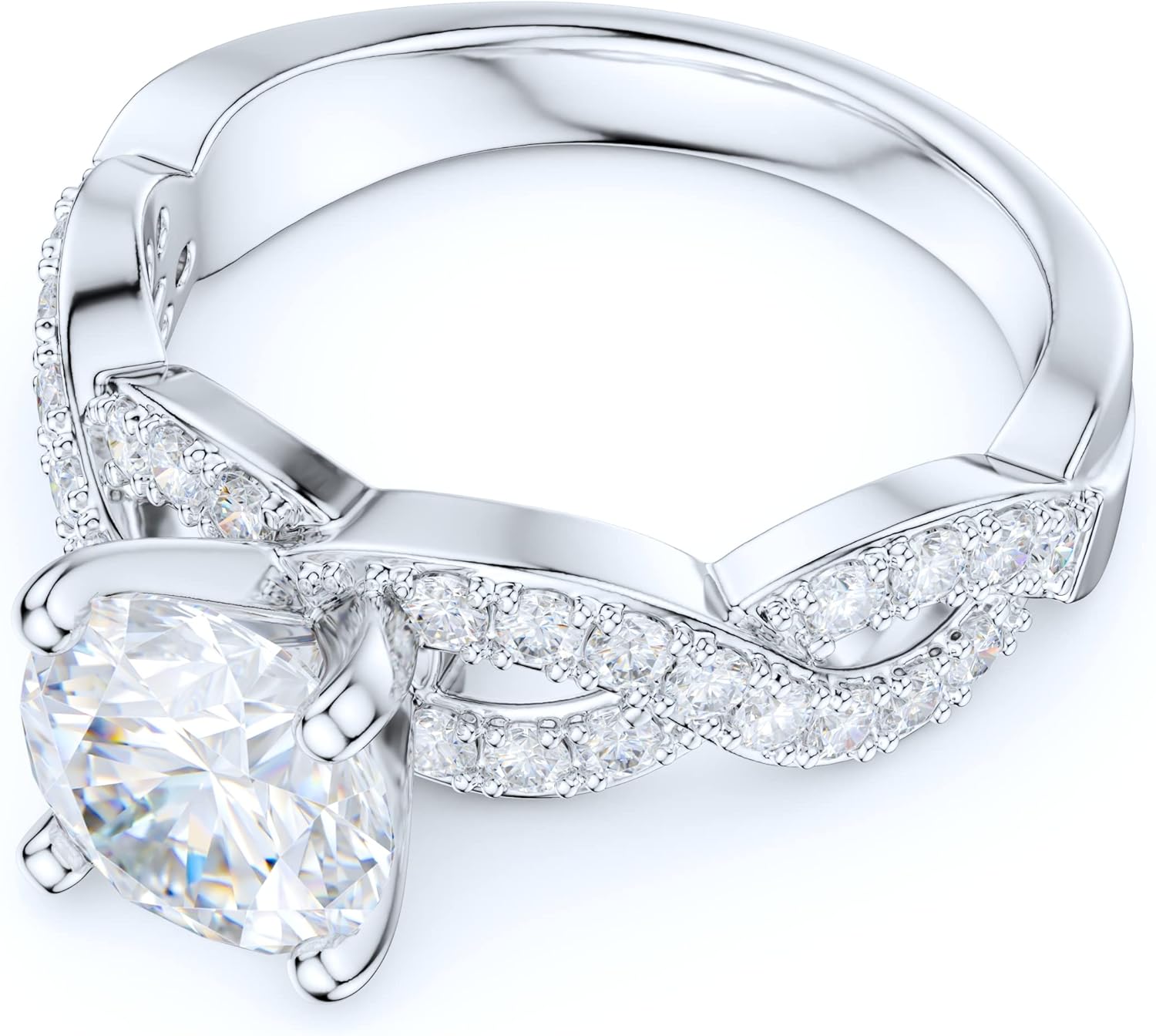 Sterling Silver Fancy Split Intersecting Infinity 1.5CT Simulated Round Diamond or Moissanite Promise Engagement Ring