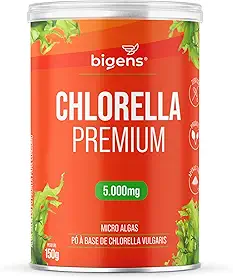 Bigens Chlorella Premium, Pó de Microalgas 100% Puro, 5000mg, Vegano, Sem Glúten, 150g, Suplemento Alimentar