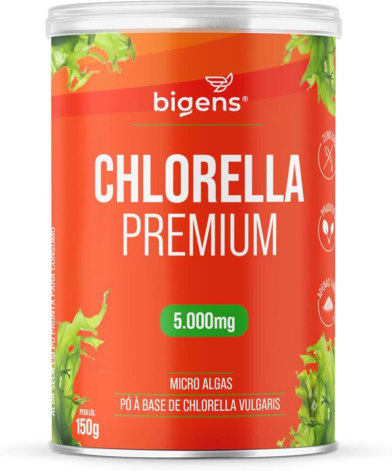 Chlorella Premium, Bigens, Pó de Microalgas 100% Puro, 5000mg, Vegano, Sem Glúten, 150g