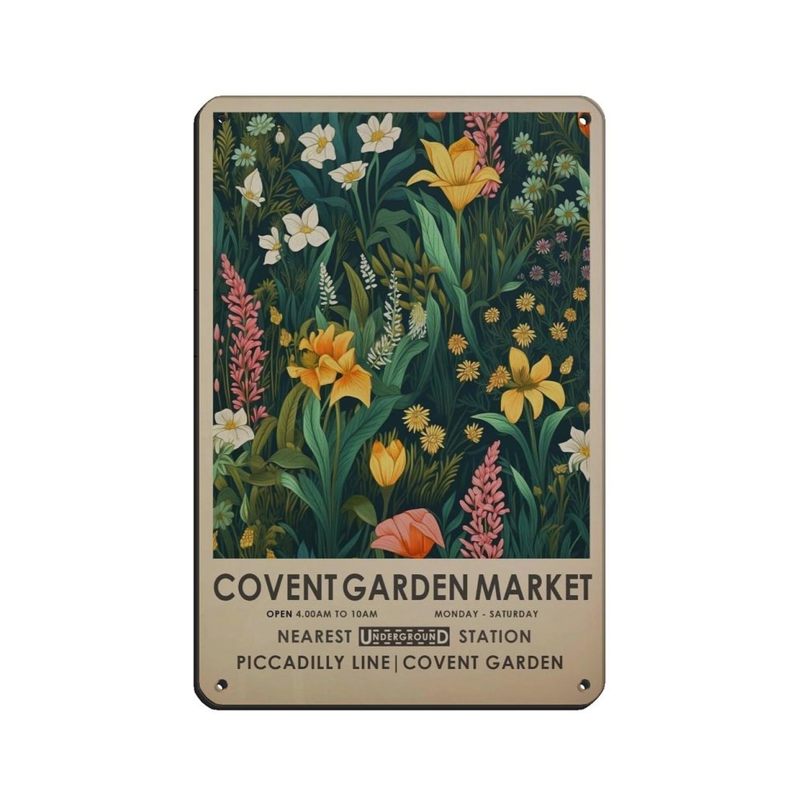Covent Garden Flower Market,bright Botanical Art Retro Poster Metal Tin Sign Chic Art Retro Iron Painting Bar People Cave Cafe Family Garage Poster Wall Decoration 8x12inch(20x30cm)