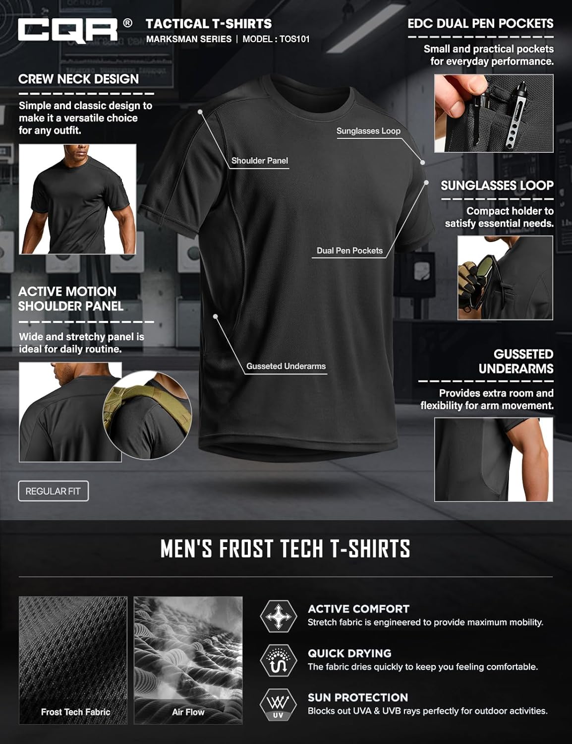 CQR Men's Short Sleeve Military Tactical T-Shirt, Athletic Gym Training Army Shirts, Outdoor Hiking Workout Shirt