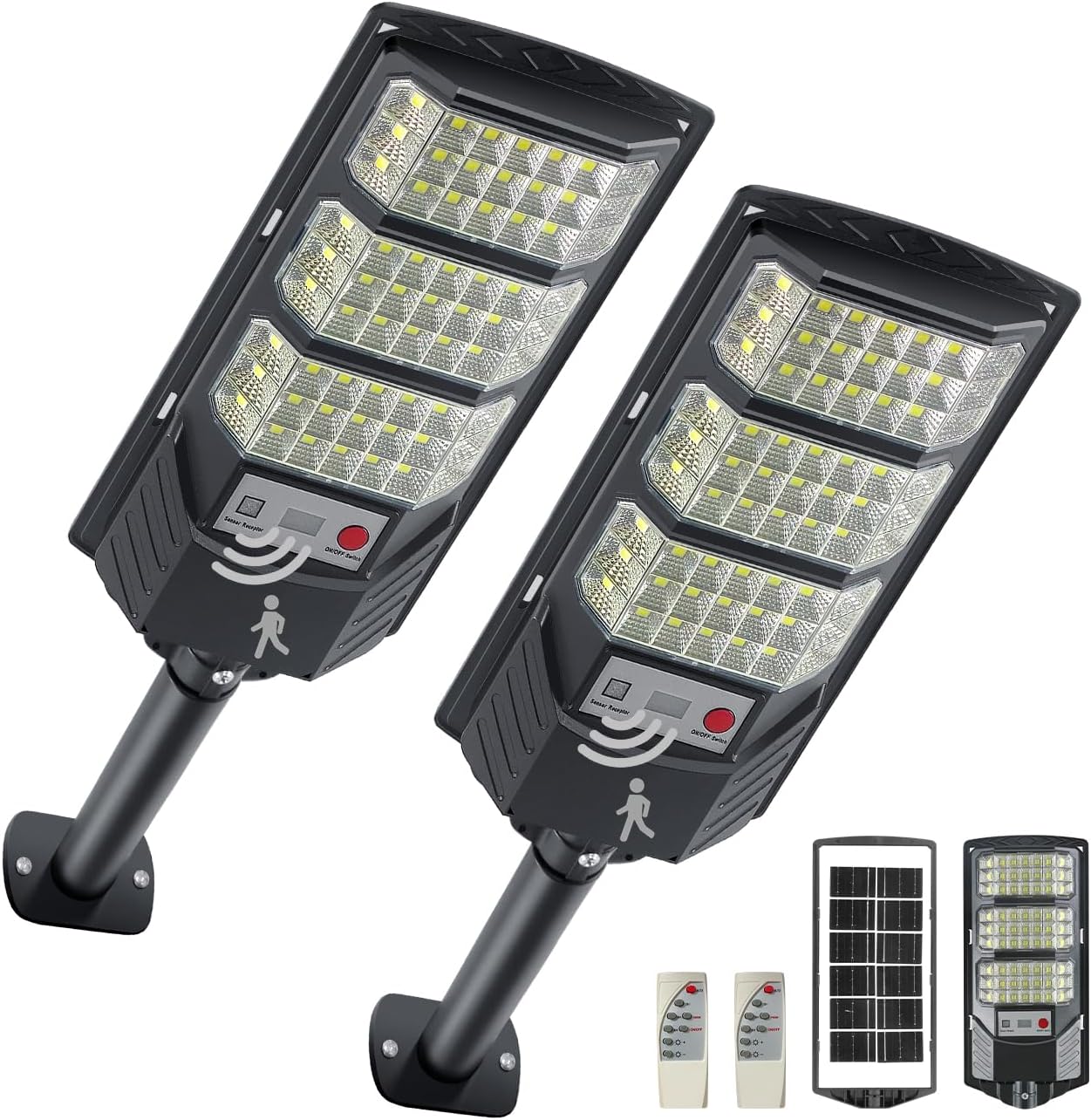 YACAISISolar Street Lights Outdoor, 8500K Solar Outside Light, LED Dusk to Dawn Solar Flood Waterproof Lighting with Motion Sensor and Remote Control Security Lights for Parking Yard Path