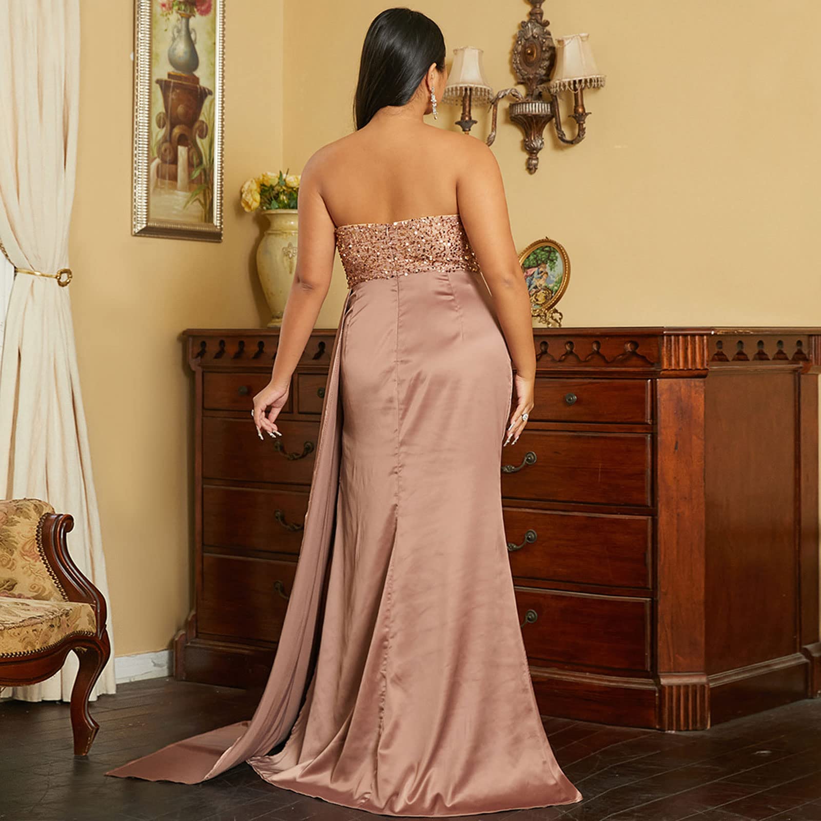 Amazon.com: EliteBloom Evening Dress Women's Plus Size Off Shoulder Sexy  High Split Long Formal Party Maxi Floor Dresses Evening Gown ,Brown-4XL(83-93.5KG) : Clothing, Shoes & Jewelry