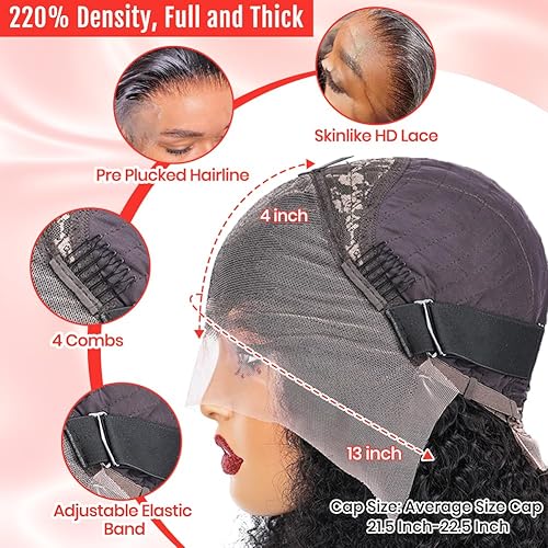 Miniatura 6 de FIRIEYA Pelucas de cabello humano con encaje frontal de onda profunda de 13 x 4, densidad del 180 %, sin pegamento, HD, transparente, para mujeres