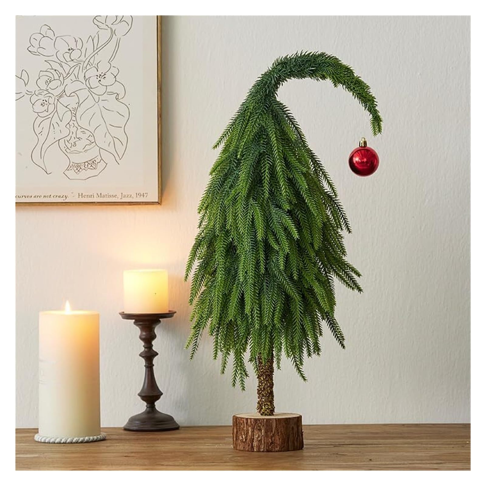 Piccolo albero di Natale artificiale da tavolo, albero di Natale verde, con base in legno for decorazioni for la casa e l'ufficio albero di natale