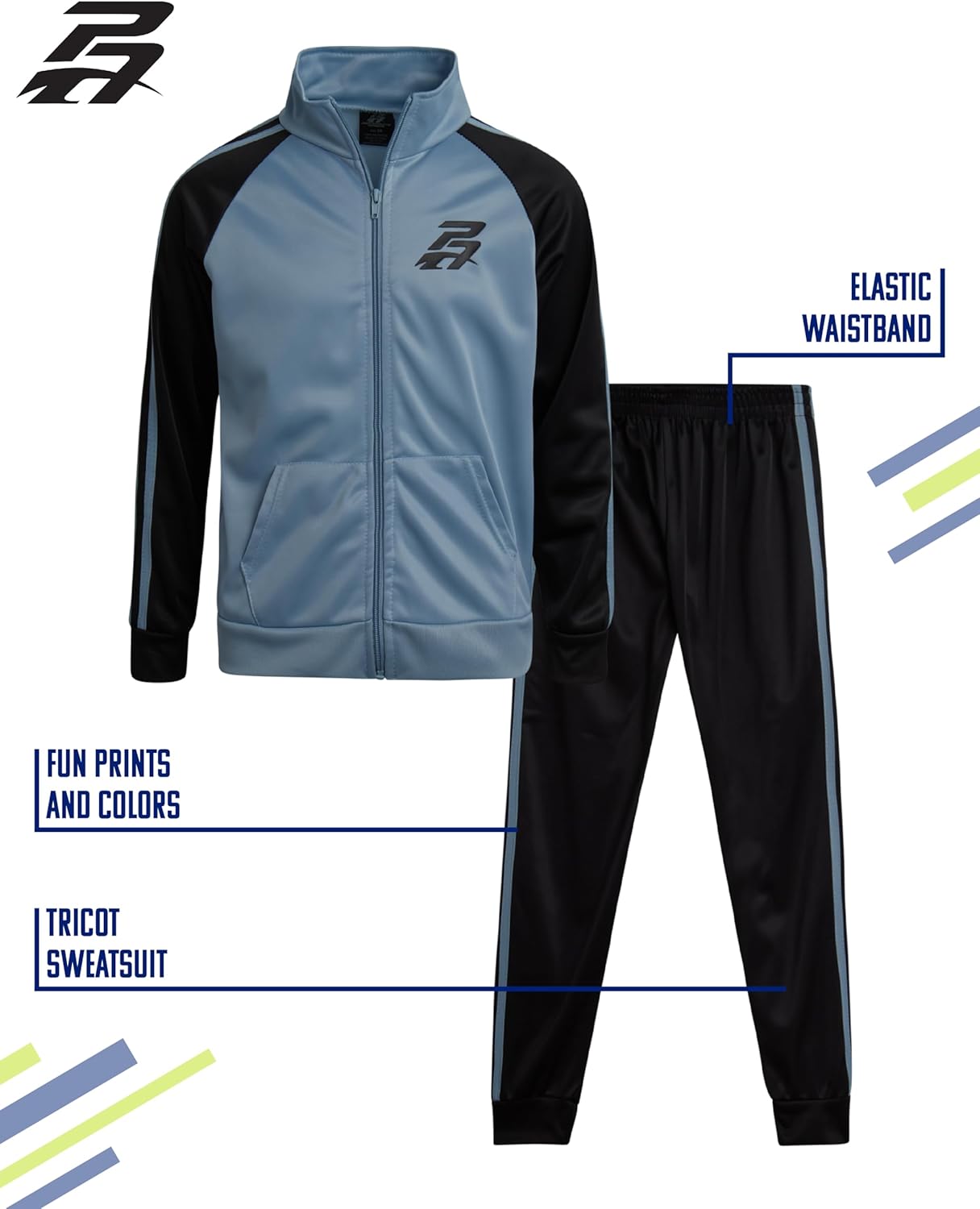 Pro Athlete Boys Tracksuit Set - 2 Piece Performance Tricot Zip Up Mock Neck Sweatshirt and Boys Joggers Track Pants - Image 2