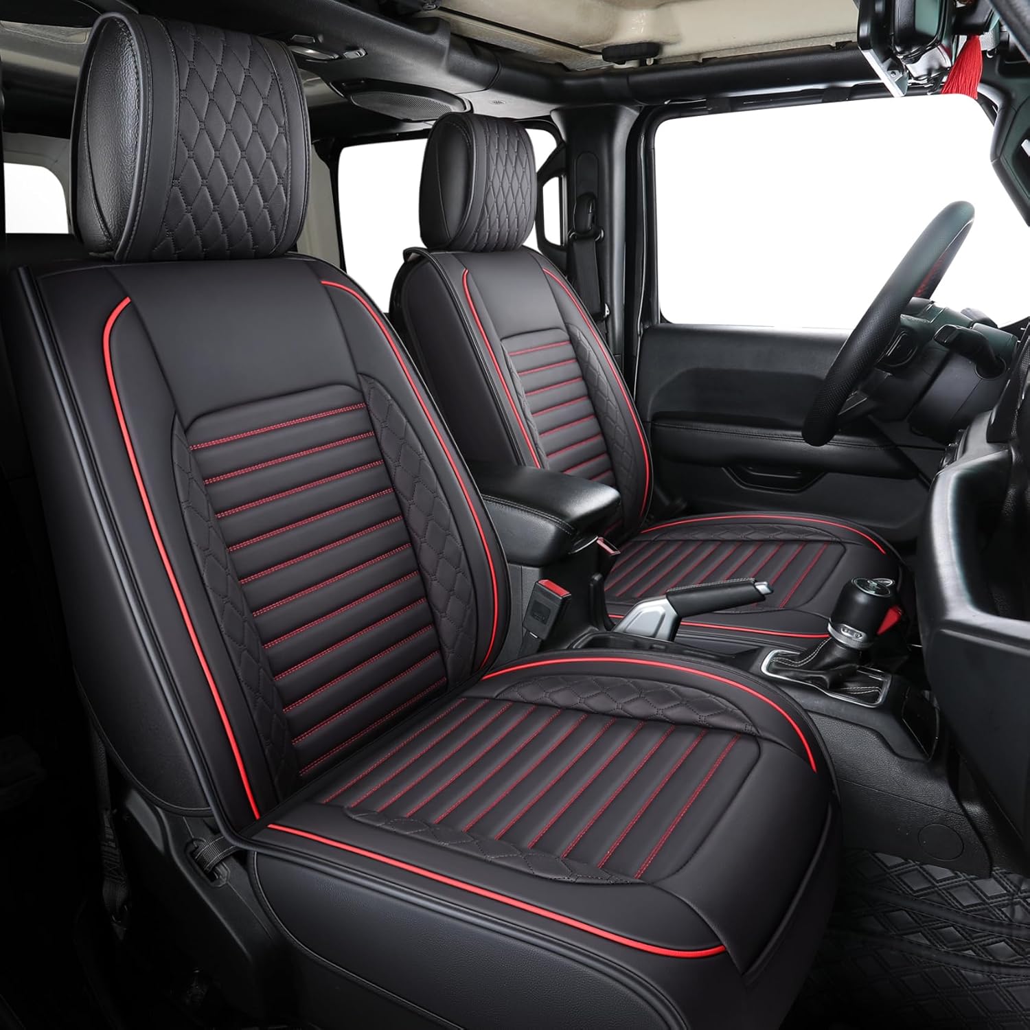Aierxuan Seat Covers Compatible with Jeep Wrangler 2007-2026 4door JK JL Rubicon EcoDiesel Unlimited Altitude Luminator Concept Pickup Truck Waterproof Leather Full Set car Cushions (Black-Red)