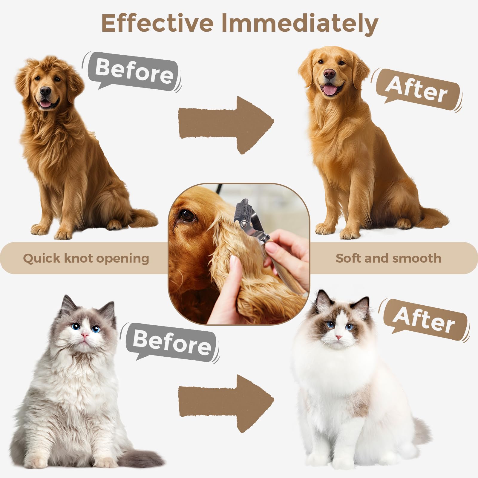 Peine profesional 3 en 1 para desenredar mascotas, rastrillo para desenredar la capa inferior para perros con cuchillas de acero inoxidable, cepillo de metal para mascotas con mango de