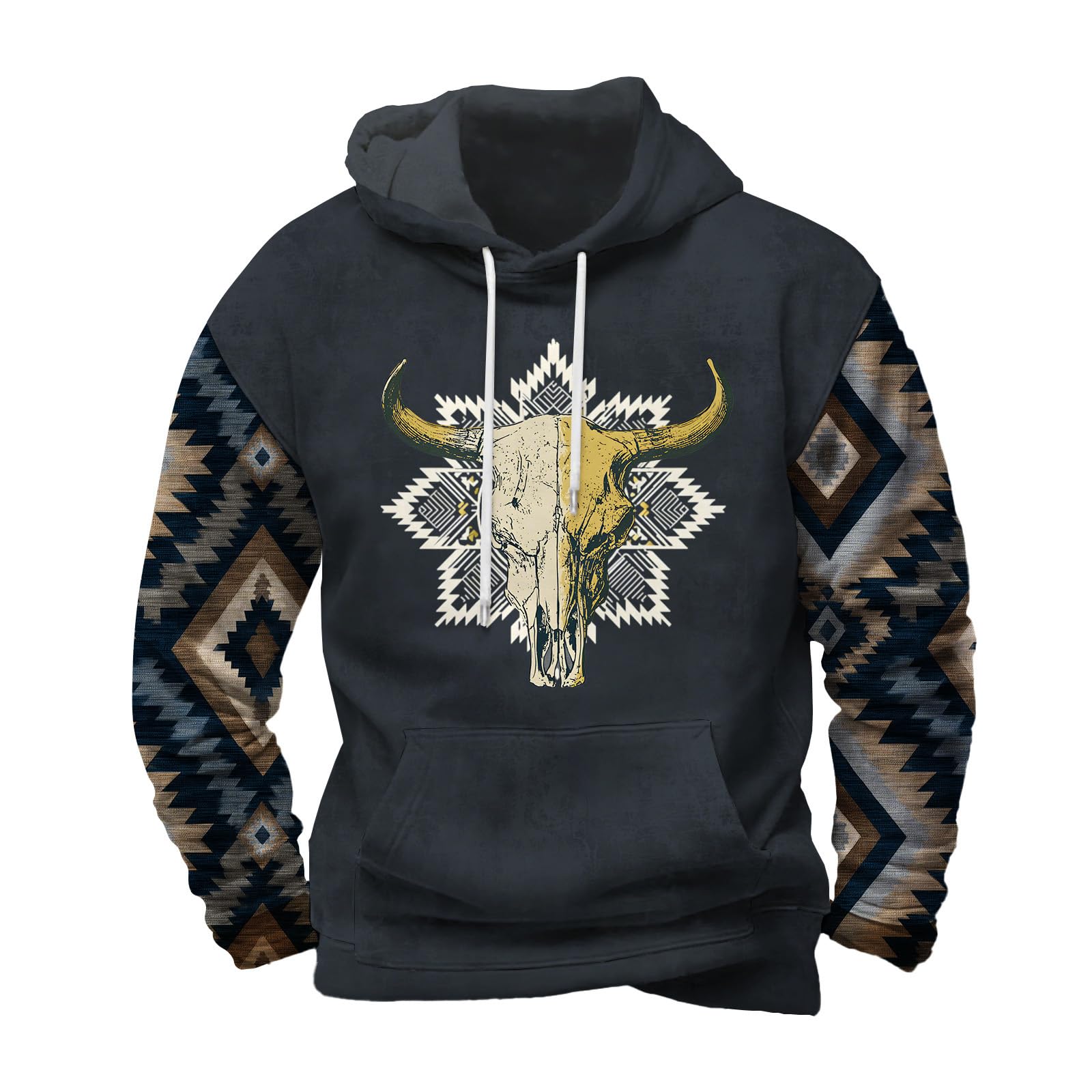 Mens Hooded Sweatshirt Vintage American Element Long Sleeve Fall Hoodie Classic Drawstring Front Pocket Pullover