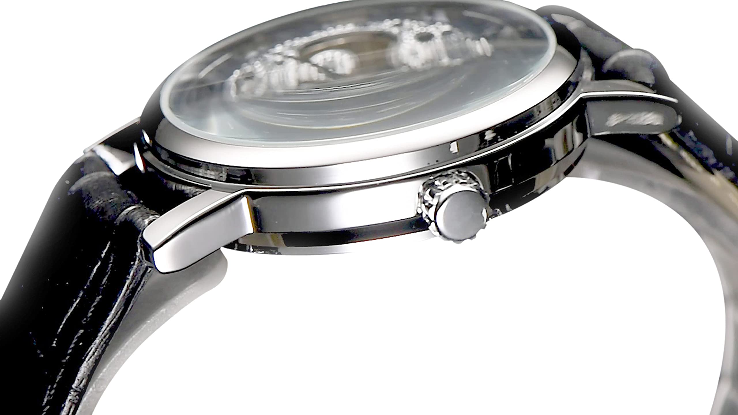 ShoppeWatch Manual Wind Up Wrist Watch | Steampunk Hand Watch Men with Gears Exposed | Skeleton Mechanical Transparent Watch for Men and Women Unisex Black Leather Band MW-07