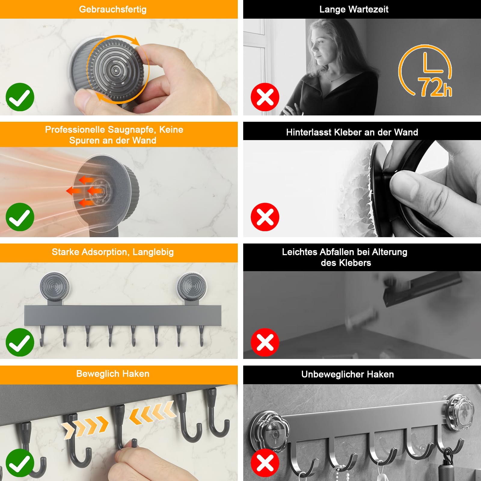 Barre De Cuisine Avec Ventouses – Support Mural Sans Perçage Pour Ustensiles – 12 Crochets Réglables – Capacité 20 Kg