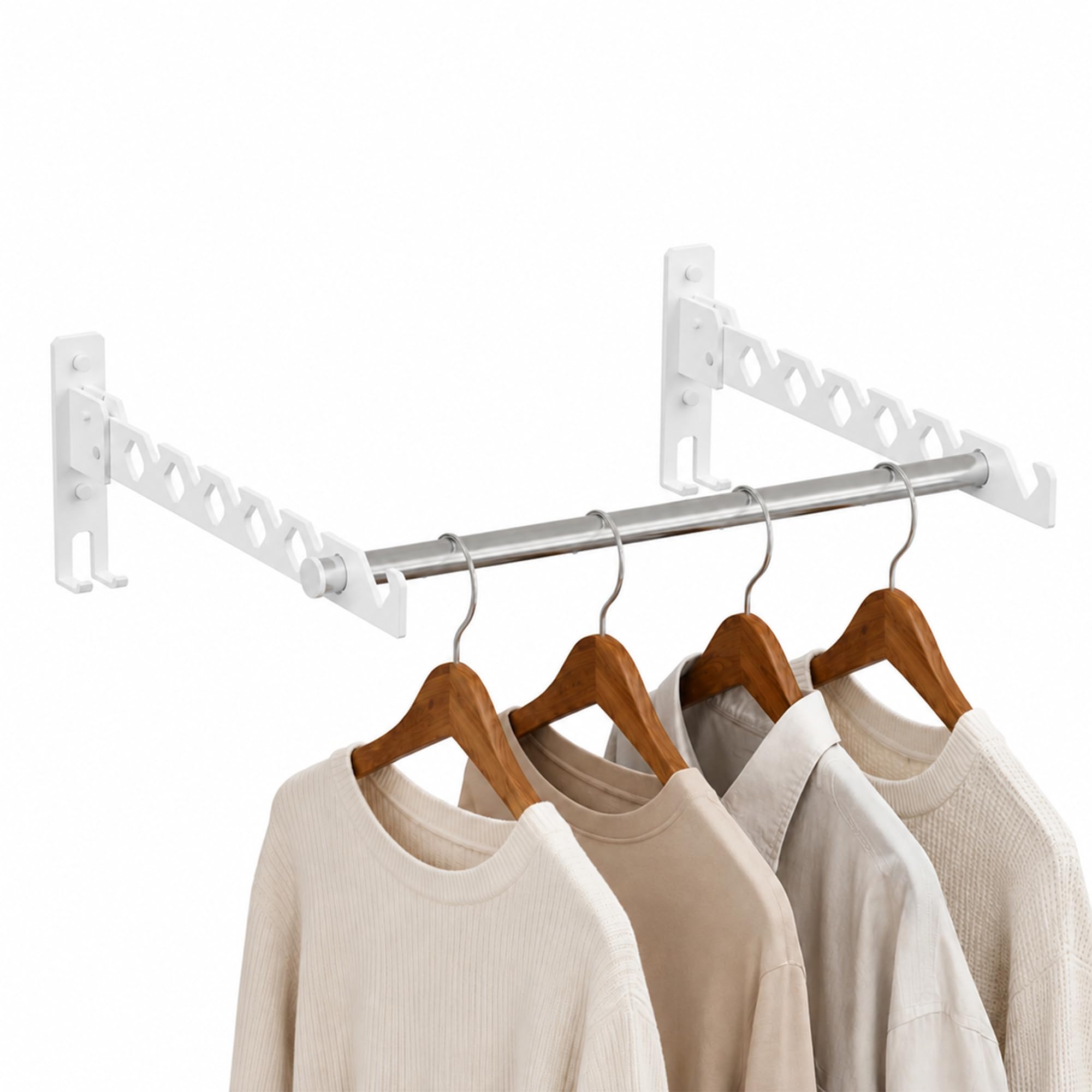 RFOUO Wall Mounted Clothes Hanger,Foldable drying rack,White,2Pack with Rod