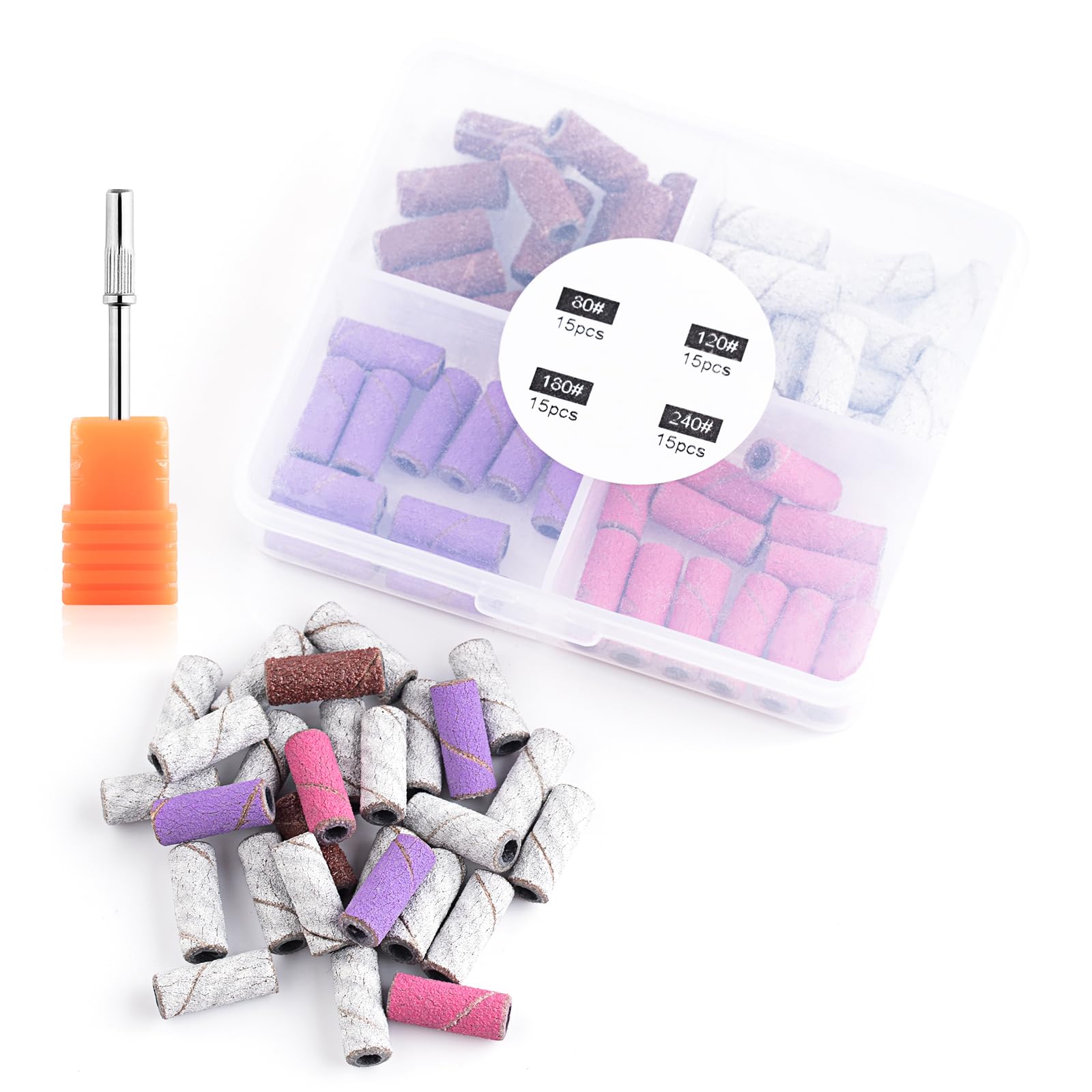 NMKL38 60 Pcs Nail Drill Bits Sanding Bands Nail Drill Bits 80 120 180 240 Grit Nail File Sanding Bands for Acrylic Nails Gel Manicures and Pedicure