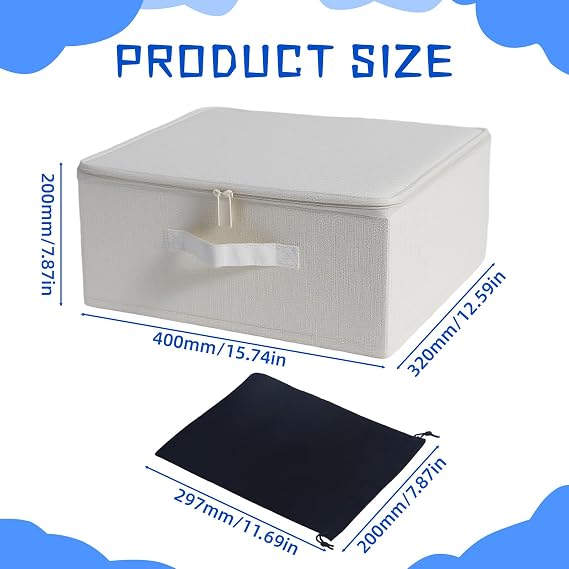 AnRui Lockable Storage Organizer with Handles, Locking Storage Organizer Box, Foldable Discreet Zipper Storage Bins with 2 Drawstring Bags (Off White, 15.75 x 11.81 x 8.3 inches)