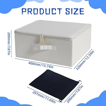 AnRui Lockable Storage Organizer with Handles, Locking Storage Organizer Box, Foldable Discreet Zipper Storage Bins with 2 Drawstring Bags (Off White, 15.75 x 11.81 x 8.3 inches)