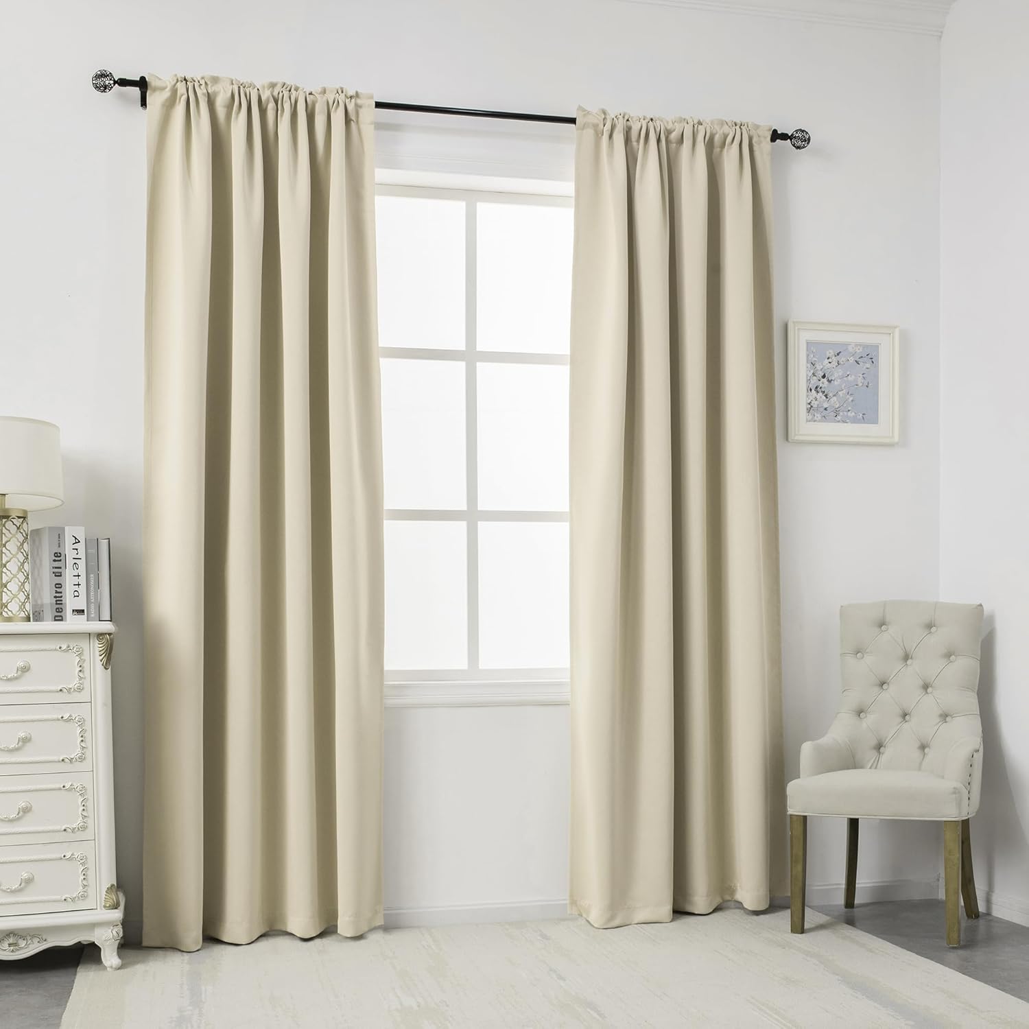 DUALIFE Cream Beige 108 Inch Length Curtains Blackout Extra Long Window Drapes for Bedroom Room Darkening Rod Pocket Curtains 54 x 108 Inches Long Cream 2 Panels 54"W x 108"L (Pack of 2) Cream Beige