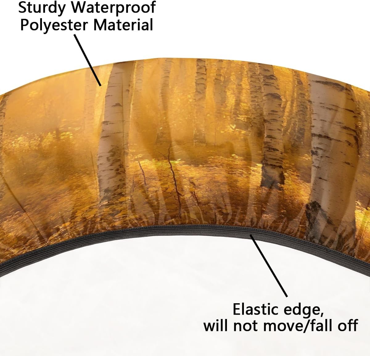 Round Tablecloth with Elastic Edge Gold Forest Fall Fitted Circle Table Cover wipeable Round Table Cloth for Indoor Outdoor Patio Dining Kitchen Decor for 45-50inch Tables