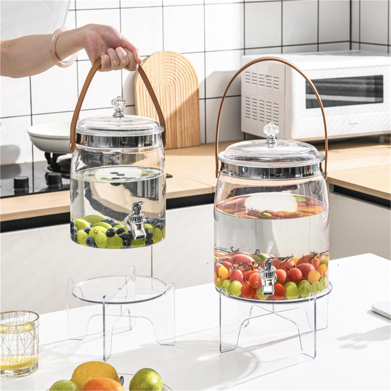 distributeurs de boissons Distributeur de boissons avec support Distributeurs de boissons en plastique avec robinet en acier inoxydable - Boissons à l'eau verre(10L)