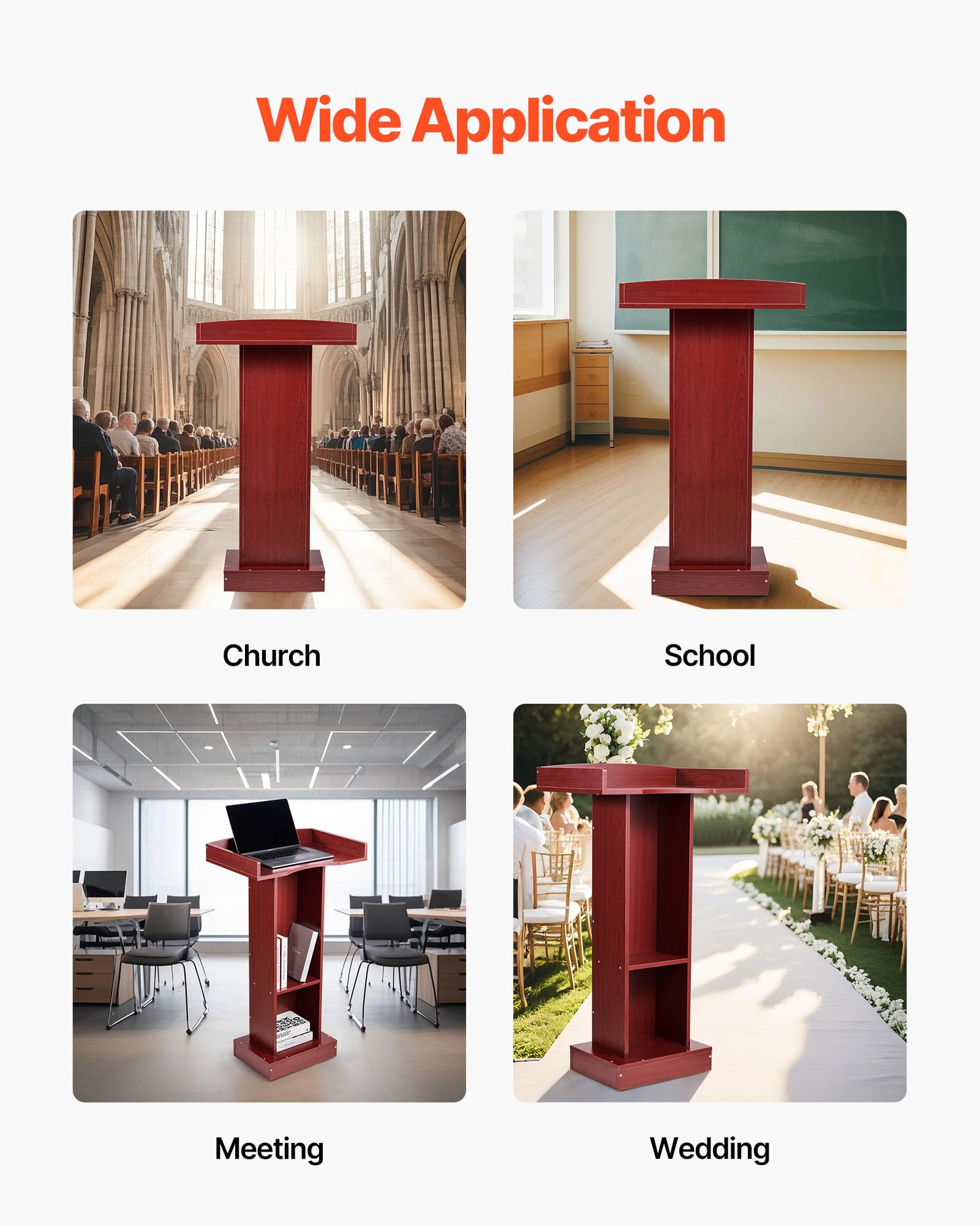 VEVOR Supporto per Podio in Legno Altezza 105 cm, Scrivania per Laptop con Ampia Superficie di Lettura, Spazio di Archiviazione, Podio da Pavimento per Aule, Conferenze Chiese Evento