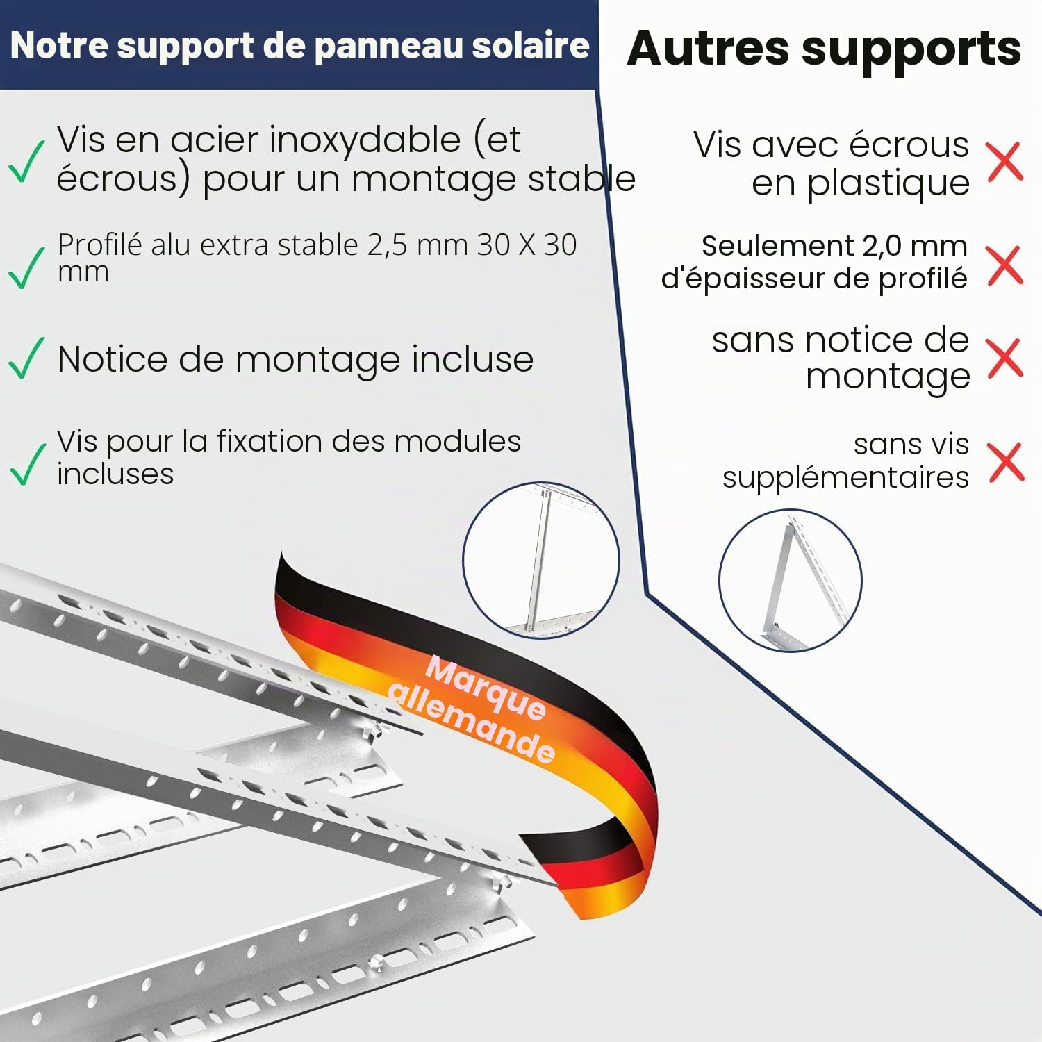 GLIESE Lot de 4 supports pour centrale électrique de balcon 114 cm, support de panneau solaire, support de panneau solaire, supports de module PV, supports de centrale de balcon, angle réglable de 0 °