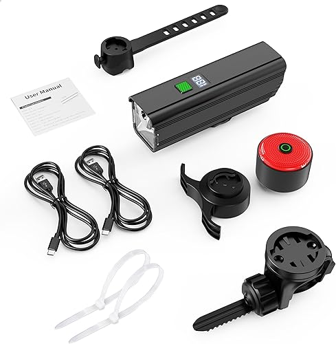 Miniatura 8 de Luz de bicicleta para conducción nocturna, juego de faros delanteros y luces traseras de bicicleta de 2000 lm con detección de freno, 4500 mAh USB