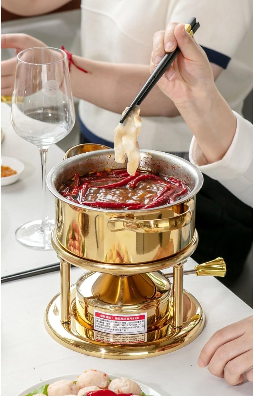 Fondue Set Ideal For Hot Pot Inflatable Gas Stove Perfect For Kitchen Collection & Wedding Gifts With Steel Lid(Gold)