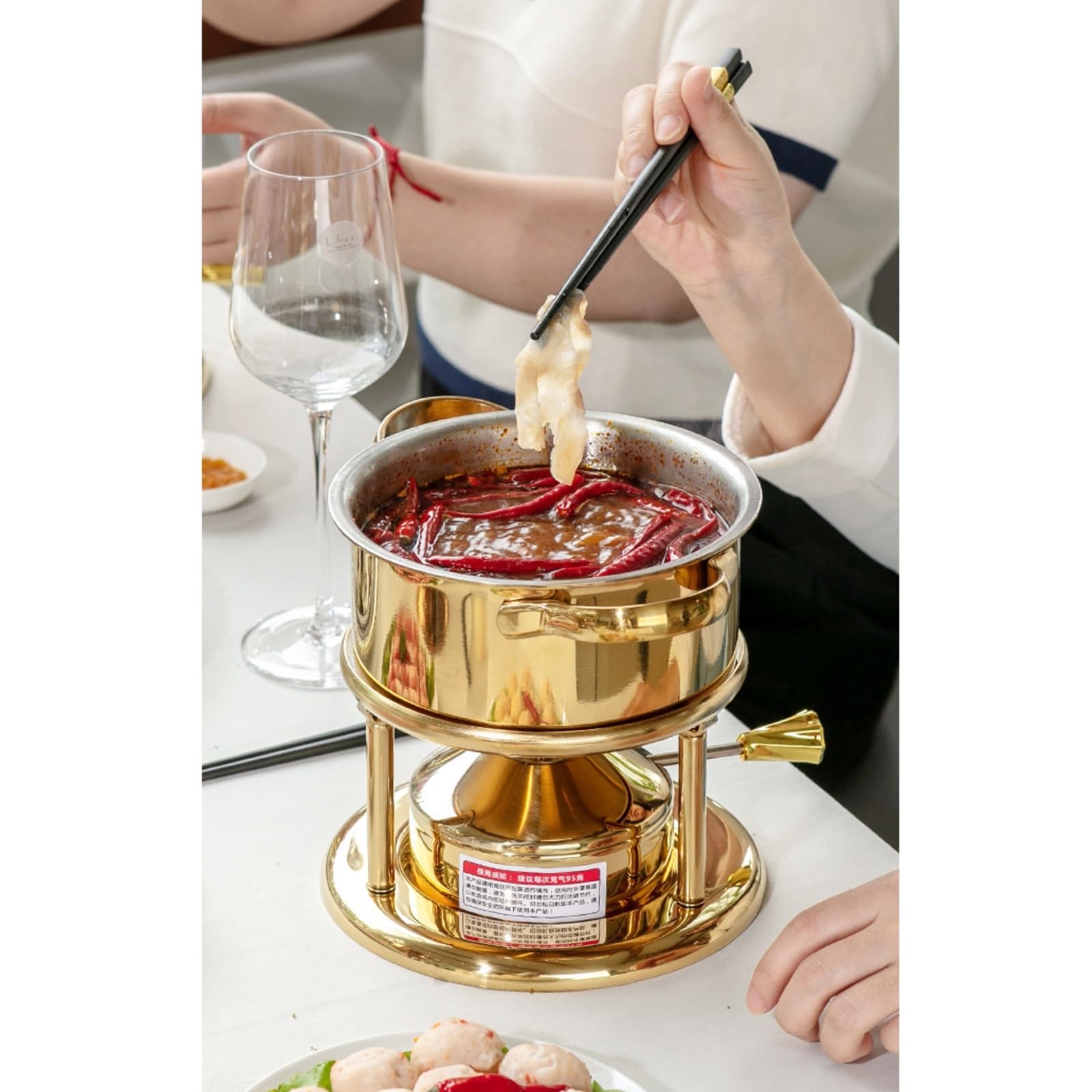 Podgrzewacz do jedzenia, zestaw do fondue, idealny do gorących garnków, nadmuchiwana kuchenka gazowa, idealny do kolekcji kuchennej i prezentów ślubnych podgrzewacz do butelek (różowe złoto)
