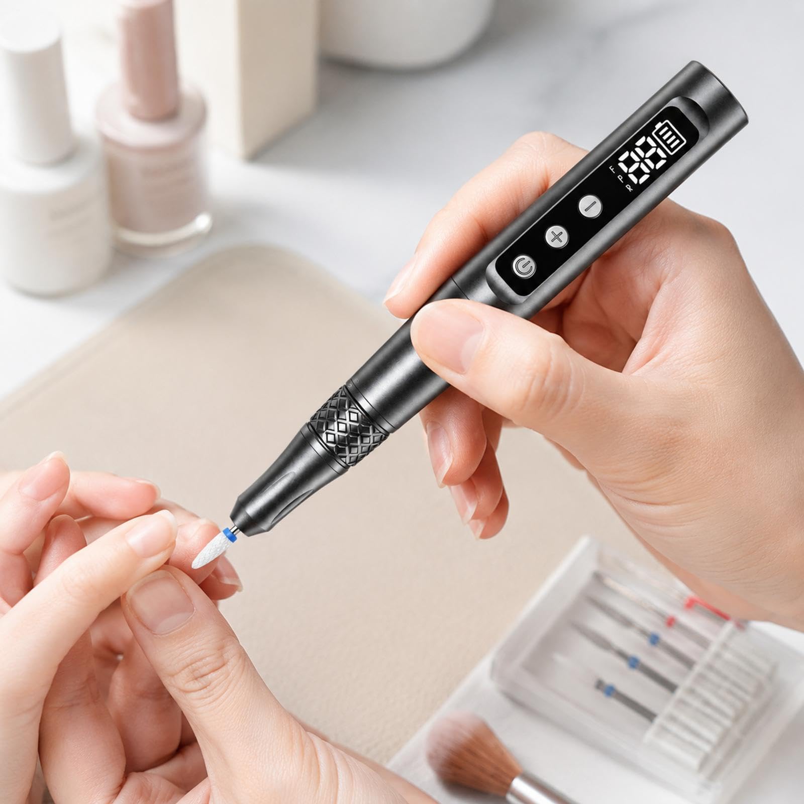 Juego de taladros de manicura con cuerpo metálico y, Gray