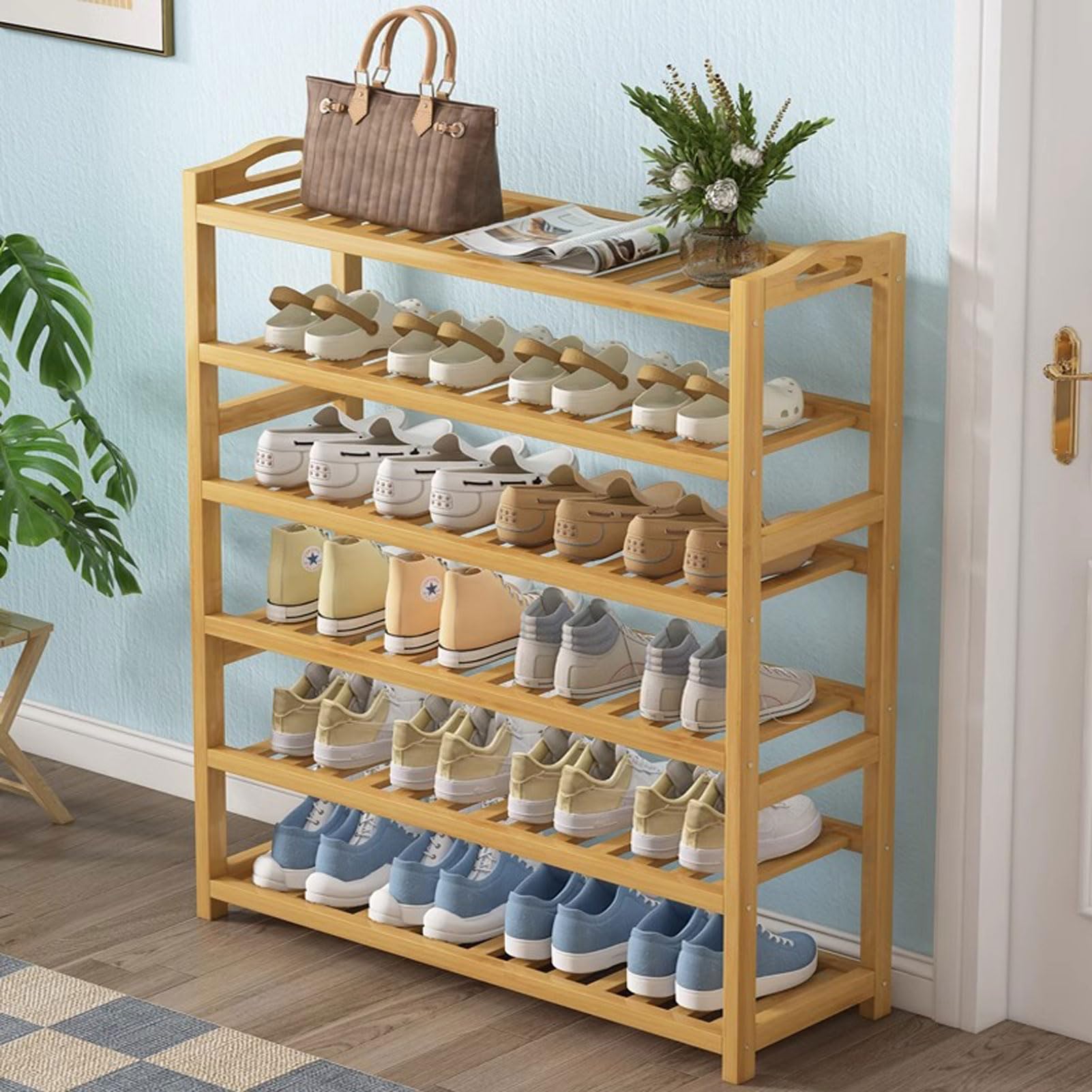 Schuhregal aus Bambus mit 10 Ebenen – platzsparender mehrstöckiger Schuh-Organizer für den Eingangsbereich, schmales Design für Wohnheim und Wohnung, Aufbewahrungslösung für den Innenbereich, stilvoll