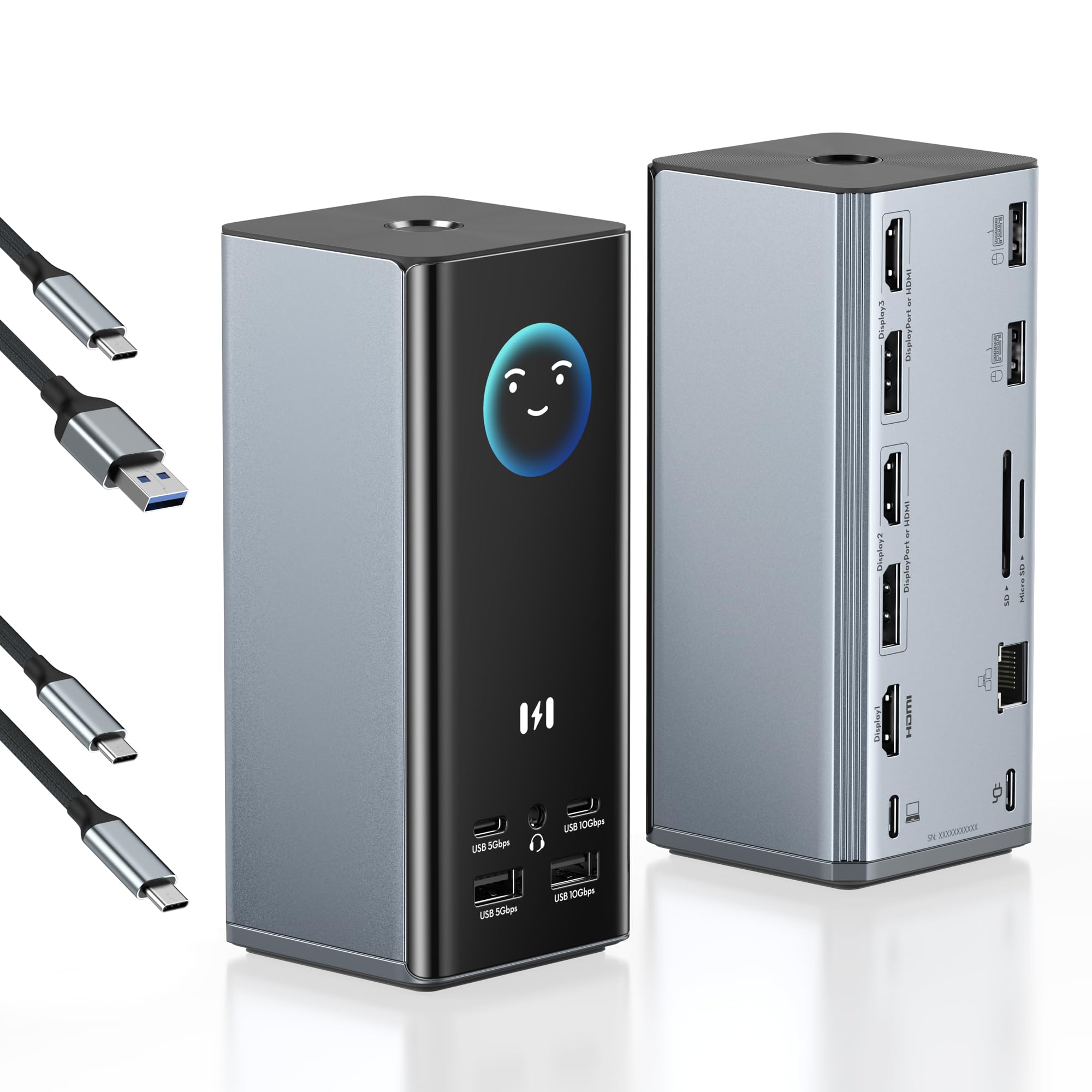 Station d'accueil Docking Station USB C 3 écrans pour Dell/HP/Win&macOS | 17 en 1 Dock USB C Triple Affichage avec 3 HDMI&2 DP, Smart Display, RJ45, 100W PD, 10Gbps USB A/C, SD/TF, Audio