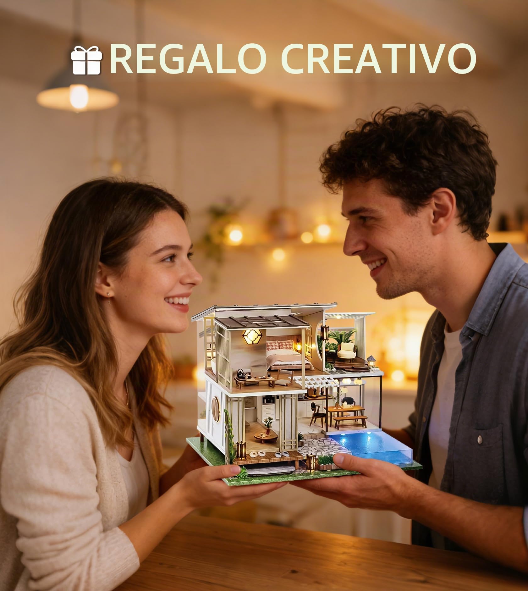Kit de casa en miniatura con muebles hechos a mano, cubierta antipolvo y caja de música, 1:24, idea creativa para adultos, regalo para amigos