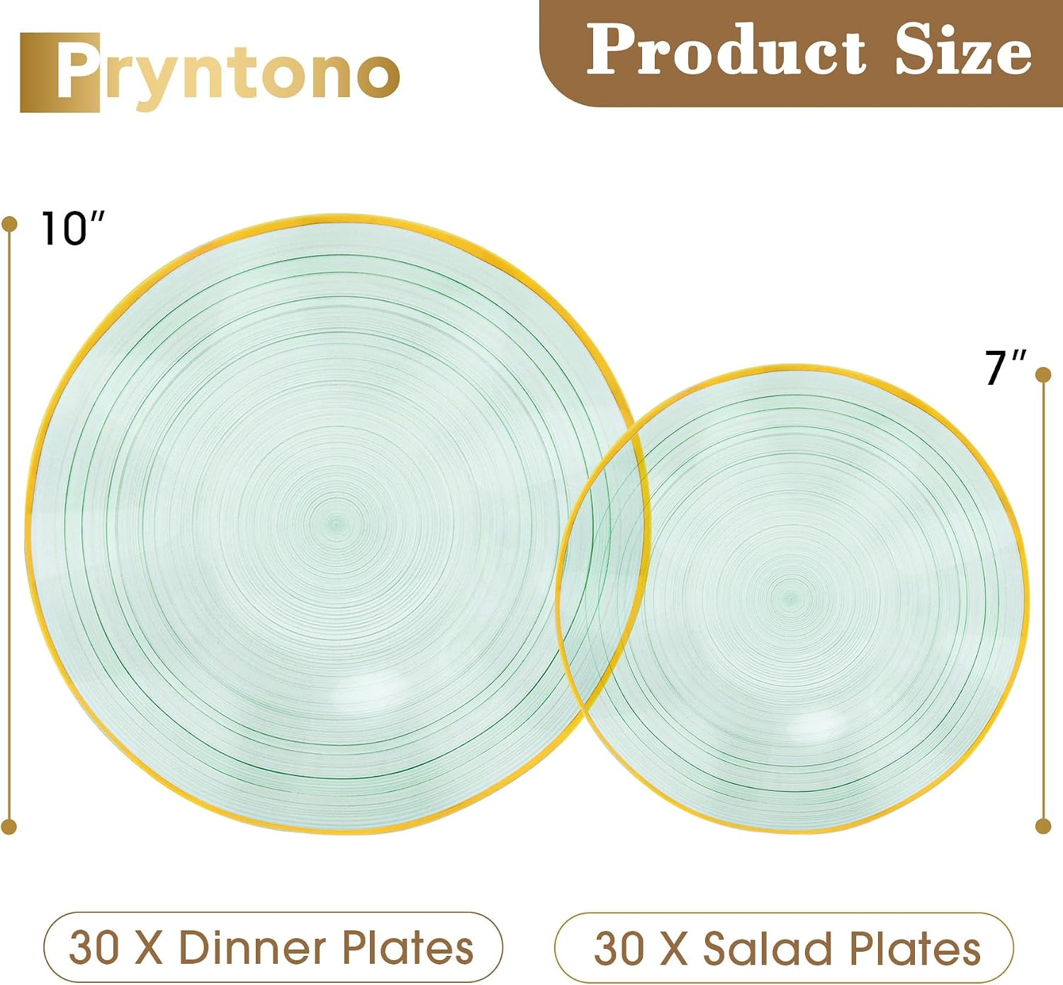 60pcs green plastic plates with gold rim, heavy duty disposable plates, elegant and fancy 60 dinner and 60 dessert plates for party and wedding