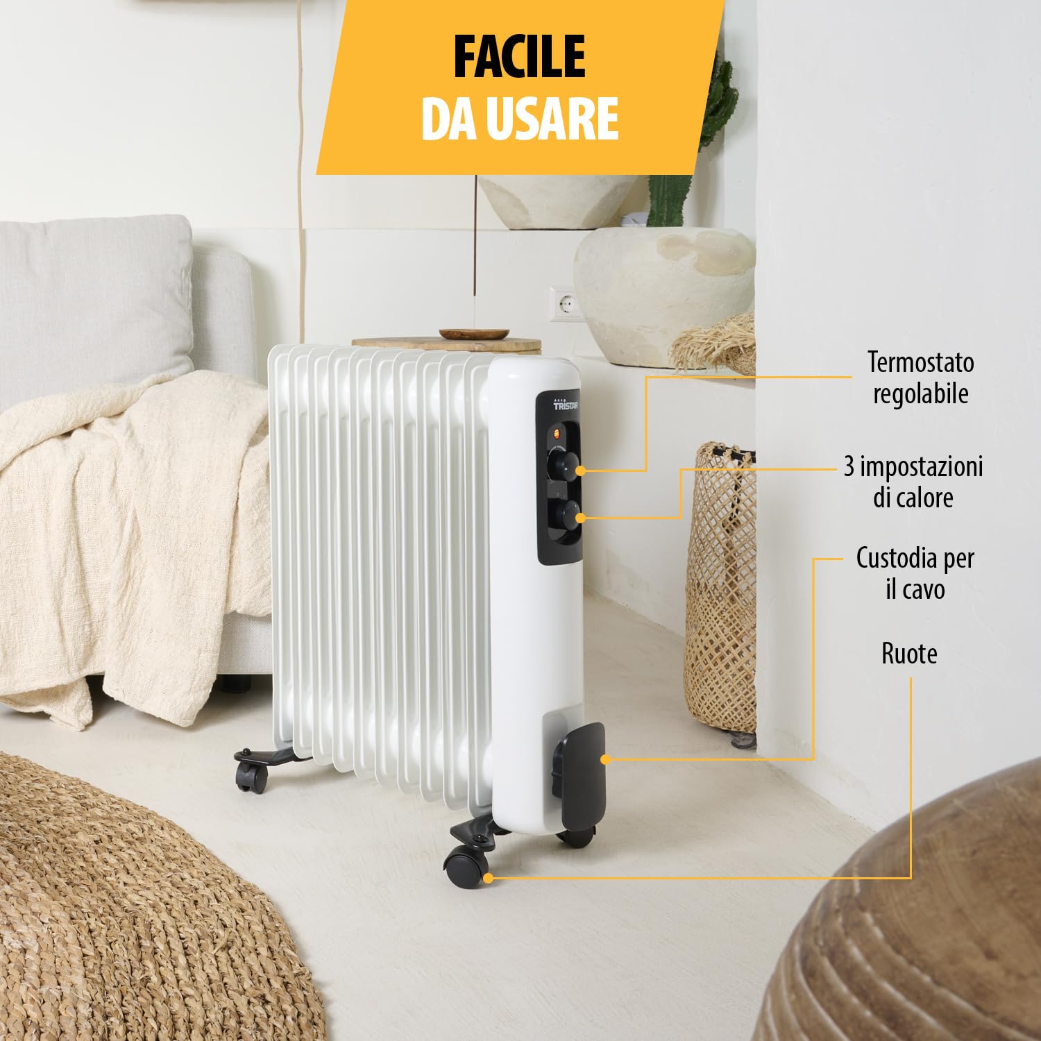 Riscaldatore a olio Tristar KA-5181-3 impostazioni di calore - Regolabile - 2000 W max - 11 alette di riscaldamento