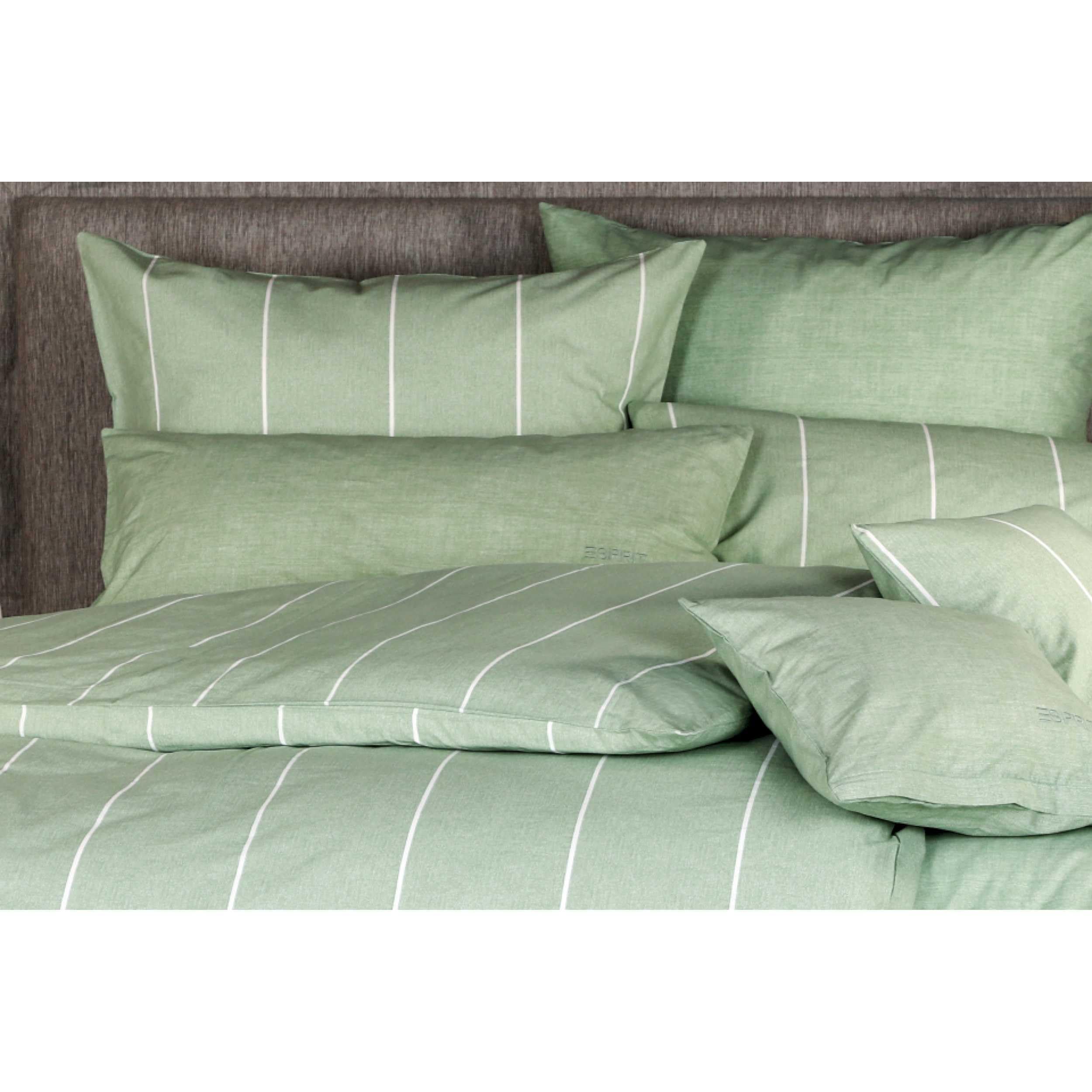 Esprit Home Ropa de cama premium de 155 x 220 cm, de algodón, color verde, 2 piezas, incluye 1 funda de edredón de 155 x 220 cm, incluye 1 funda de almohada de 80 x 80 cm, certificado Öko-Tex