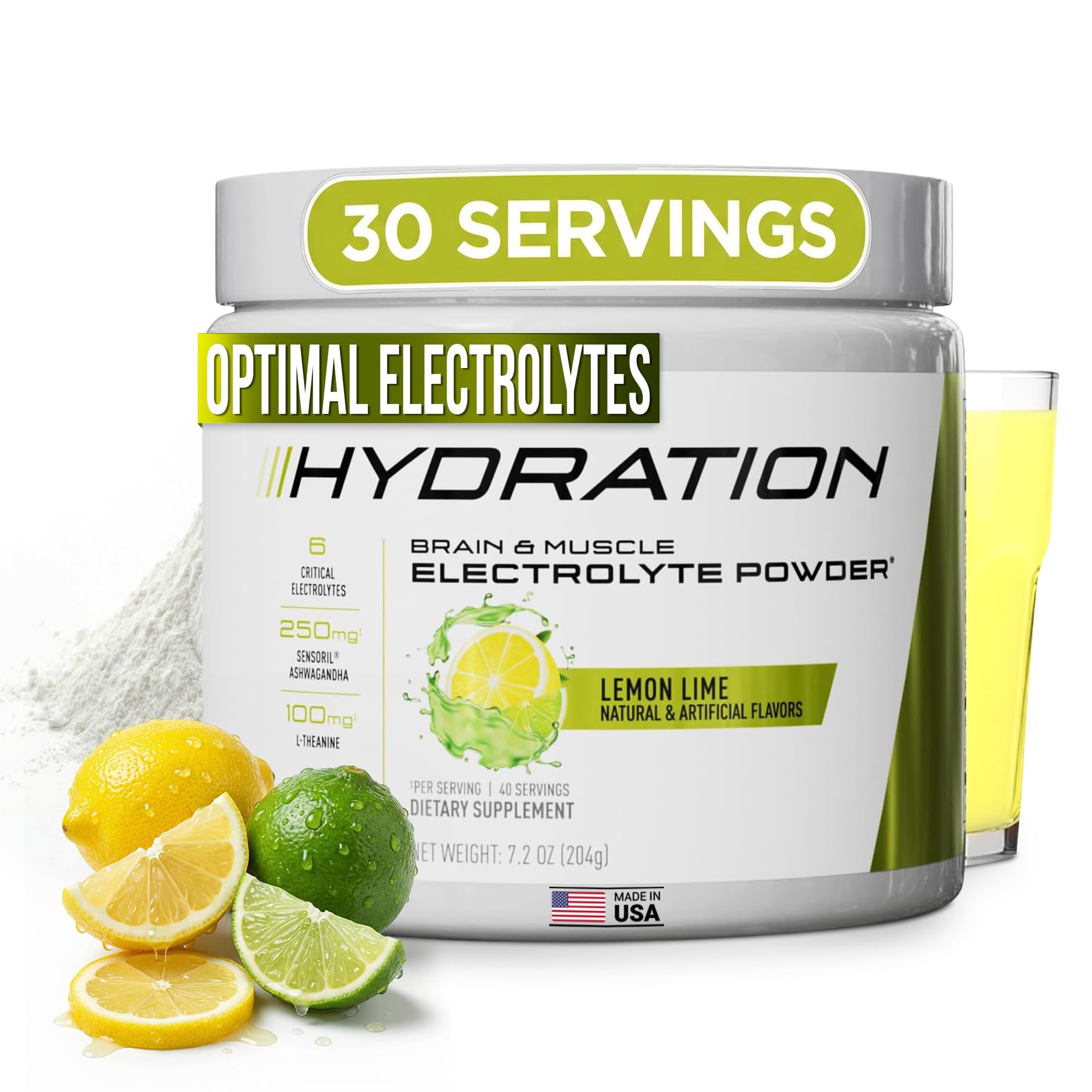 JYM Hydration Lemon Lime Powder, Performance Electrolytes, Potassium, Sodium, Magnesium, for Men & Women, Theanine, Ashwaghanda, Theanine, 40 Servings