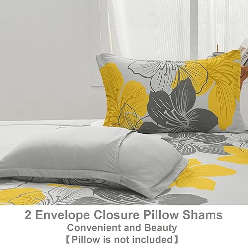 Miniatura 7 de DJY Juego de funda de edredón de 3 piezas, tamaño King, funda de edredón floral amarilla, elegante funda de edredón floral con 2 fundas de almohada,