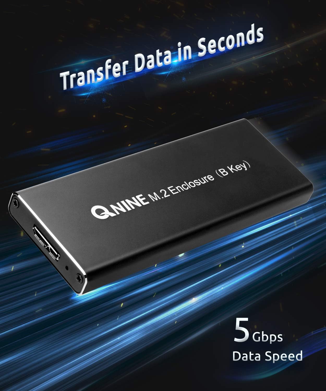 QNINE M.2 Enclosure, M2 SATA SSD (B Key) to USB 3.0 External Case