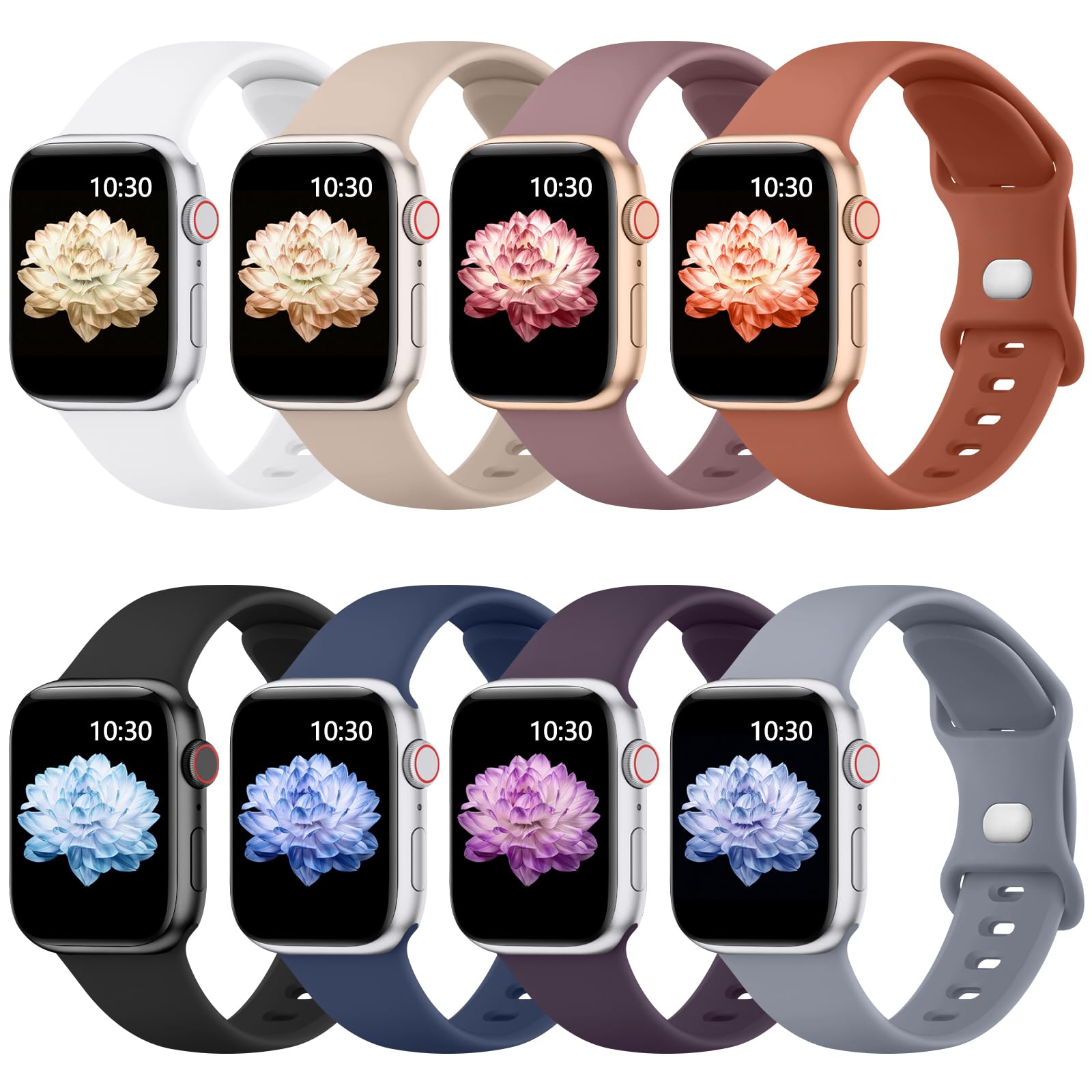 [8 PACK] Straps for Apple Watch Straps 42mm 44mm 45mm 46mm 49mm, Silicone Replacement Sport Band for iWatch Series 11 10 9 8 7 6 5 4 3 2 1 SE Ultra, iwatch Strap Women Men 8-PACK 02