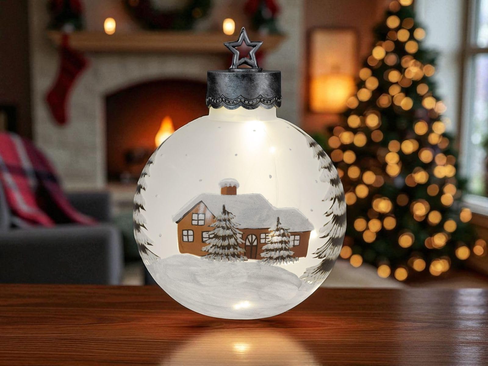 formano XXL LED Deko-Kugel 30 cm Winterdekor Glaskugel Timer 6 h/18 h beleuchtet - Batteriebetrieben - Herbst Winter Weihnachtsdeko für Tisch Regal Fensterbank