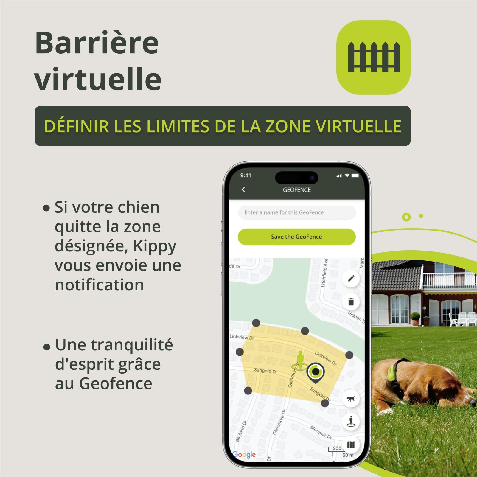 Kippy Dog | GPS pour Chiens - Traceur GPS étanche pour Chiens avec Fixation pour Collier - Suivi d'activité et de santé pour Votre Chien, avec GEOFENCE et Notifications - Couleur Verte