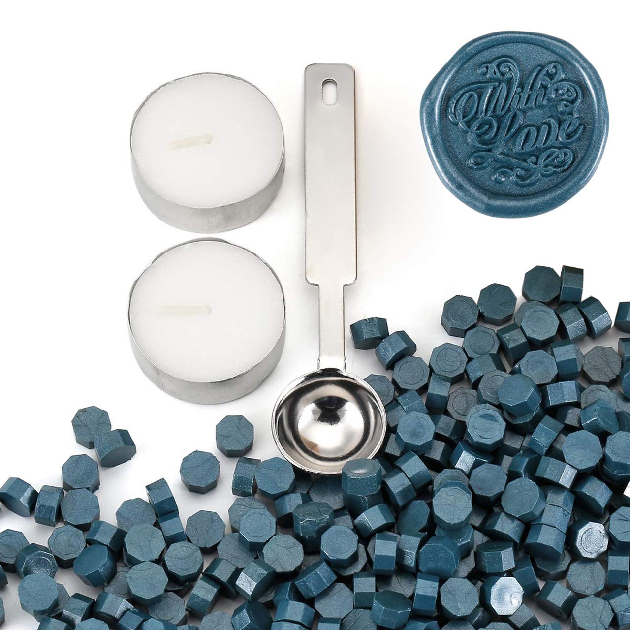 Yoption 360 Pcs Teal Blue Sealing Wax Beads for Wax Seal Stamp with Candles and Melting Spoon