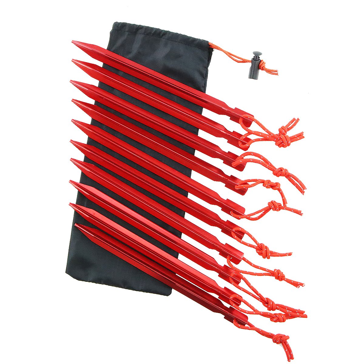 Lot De 10 Piquets De Tente En Alliage D'Aluminium 17,8cm Avec Corde Et Sac - Rouge