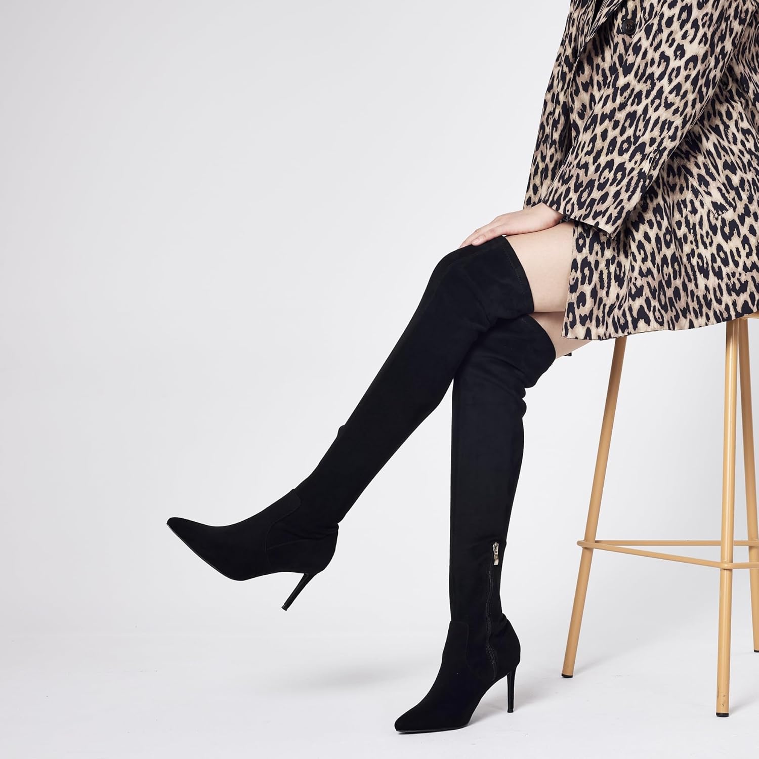 Elisabet Tang Thigh High Boots Over the Knee Boots for Women,Sexy 4.3 inch Stilettos High Heels Boots Stretch Suede Long Pointed Toe Shoes - Image 8