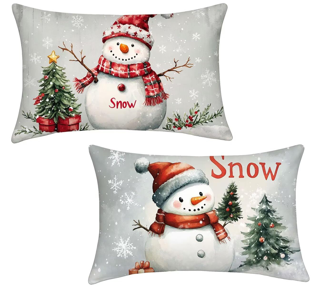 Outdoor Kissen 60x90 2er Set Schnee Menschen Outdoor Kissen Wetterfest Leinen Sofakissen Kissenbezüge grau Gartenkissen Kissenhüllen, Gartendeko für Draußen Wetterfest, Balkon Deko, Sommer Deko x-910