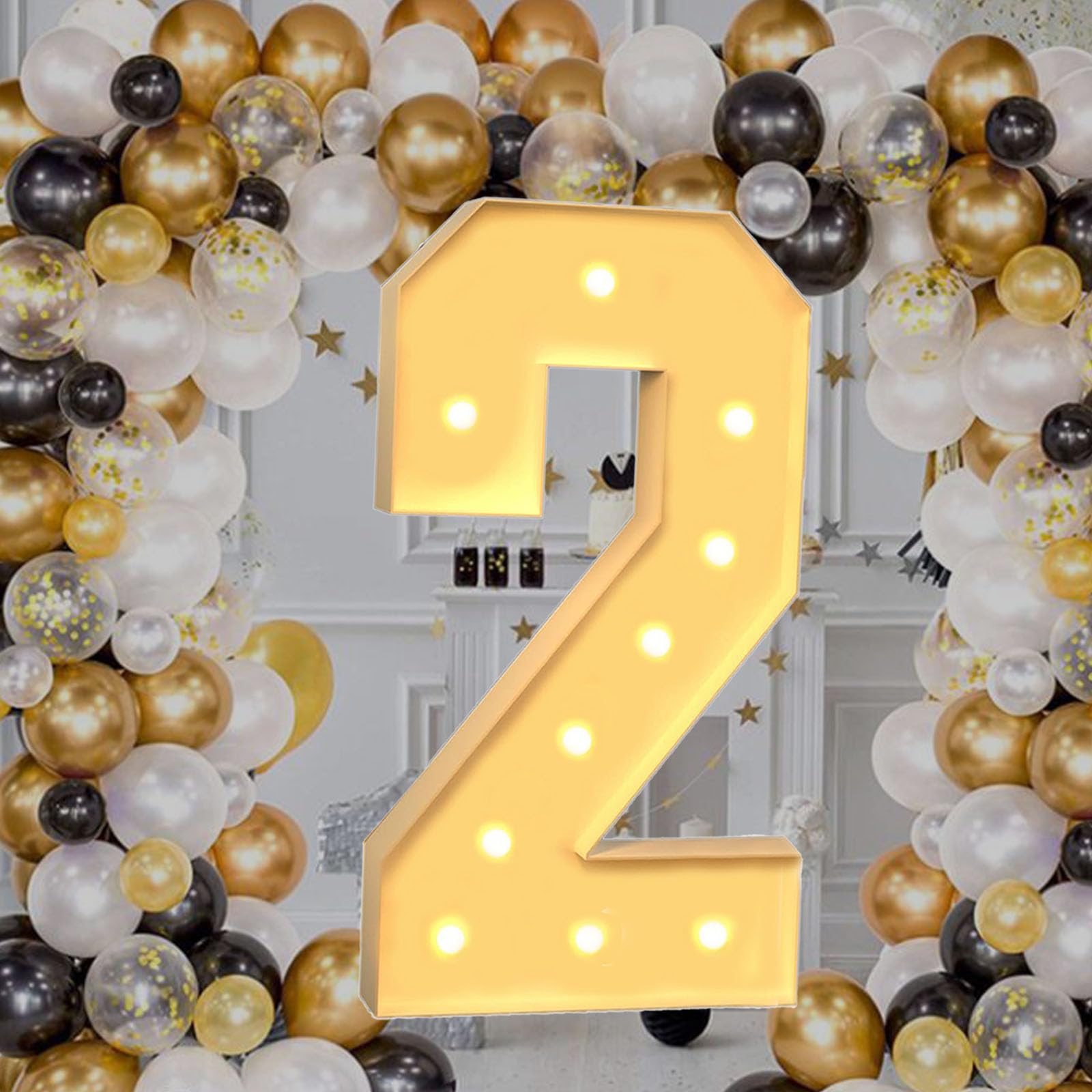 2.3FT Marquee Light Up Numbers 2 for 2nd Birthdays Party Decoration Large Light Up Large Block Mosaic Numbers Pre-cut Foam Board Set for Weddings Baby Anniversaries Decor