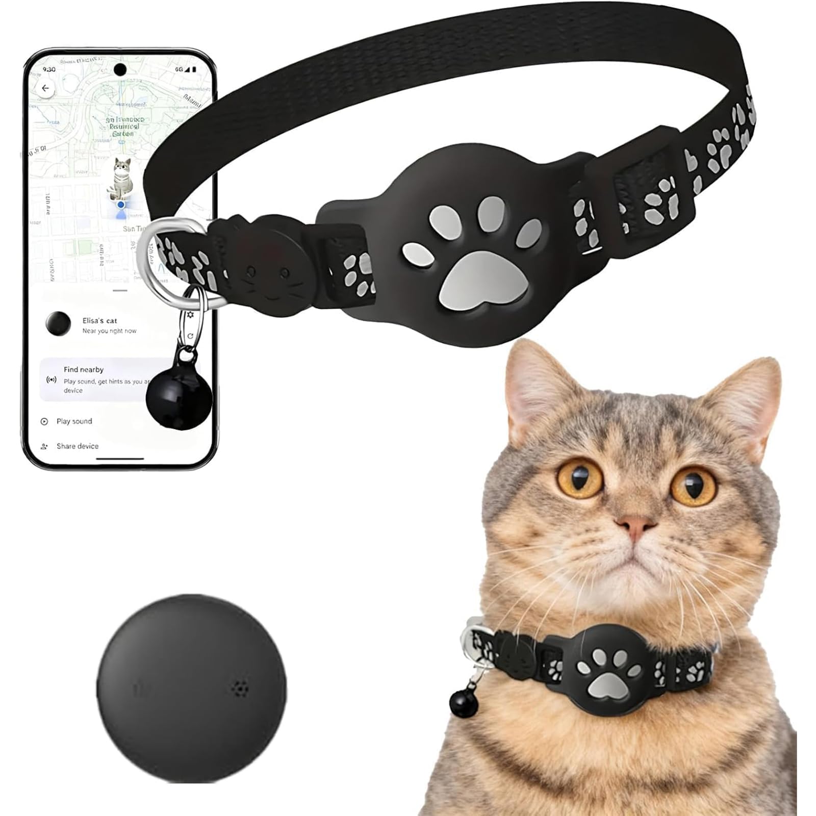 ZVD Collier GPS Chat, 2026 Nouveau Traceur GPS Chat Tracker, sans Carte SIM, sans Abonnement Mensuel, Localisation Temps Réel,Compatible iOS Android,Imperméable et Durable (Noir)