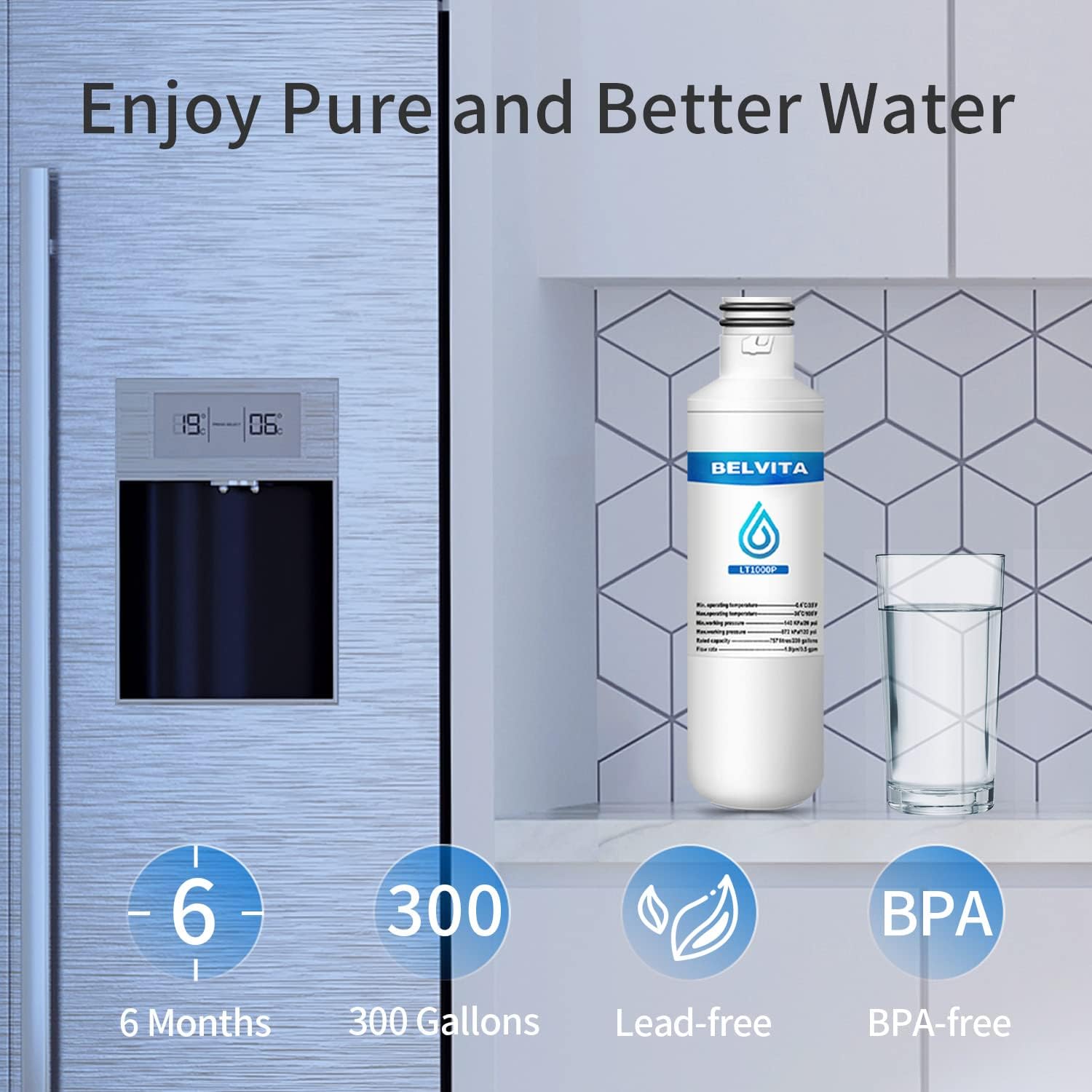 BELVITA ADQ747935 Water Filter Replacement for LG LT1000P/PC/PCS, ADQ74793501 LT1000PC ADQ74793502, LFXS26973S, Kenmore Elite 9980, MDJ64844601, LMXS28626S, LMXS30796S, LMXC23796S, 3 Pack - Image 6