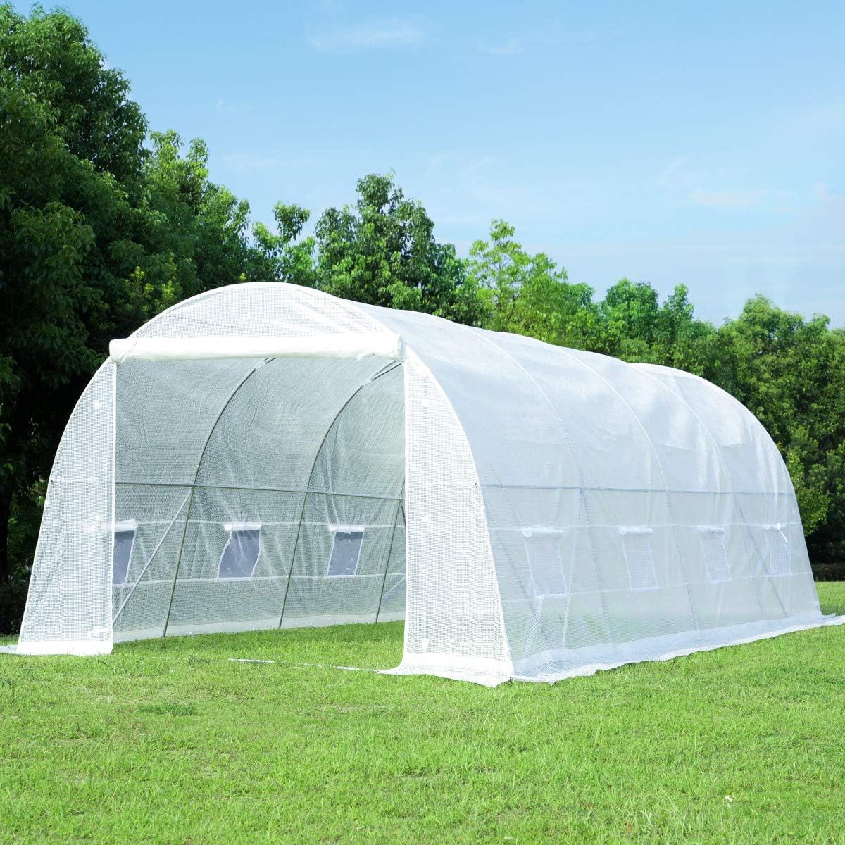 MELLCOM 20' x 10' x 7' Greenhouse Gardening Large Plant Hot House Walking in Tunnel Tent Green House Heavy-Duty Reinforced Frame 8 Screen Windows White